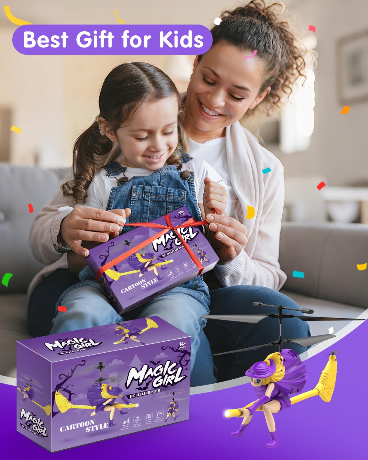 LMRC RC Helicopter, LM16-A Flying Witch Drone Toys for Girls with LED Lights, Indoor/Outdoor Remote Control Helicopter Christmas Birthday Gifts for Kids Boys Girls Age 6-8 9 10 11 12+(Purple)