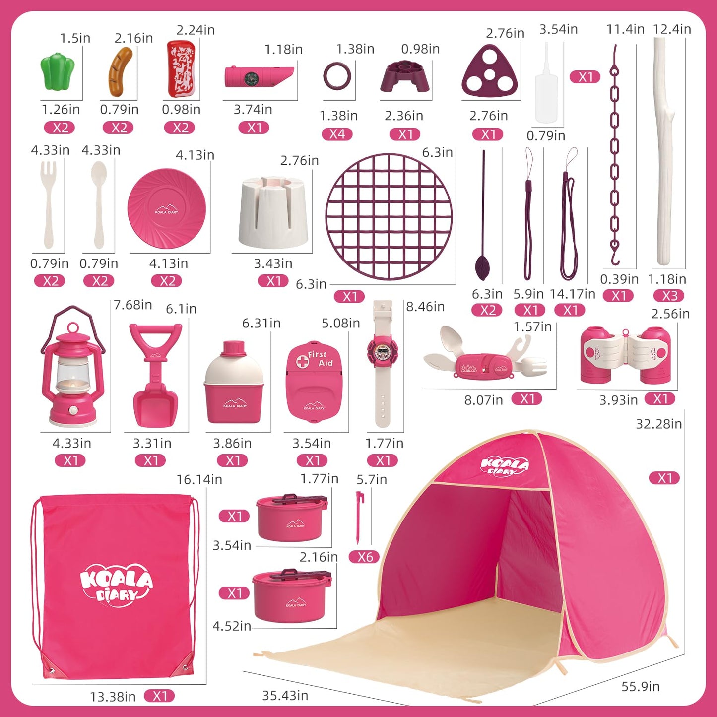 KOALA DIARY Kids Camping Set ā an Outdoor Campfire Toy Set Featuring a Tent, Oil lamp, Stove, and More,Gift Idea for Girls Age 3+ Year Old Birthday Christmas