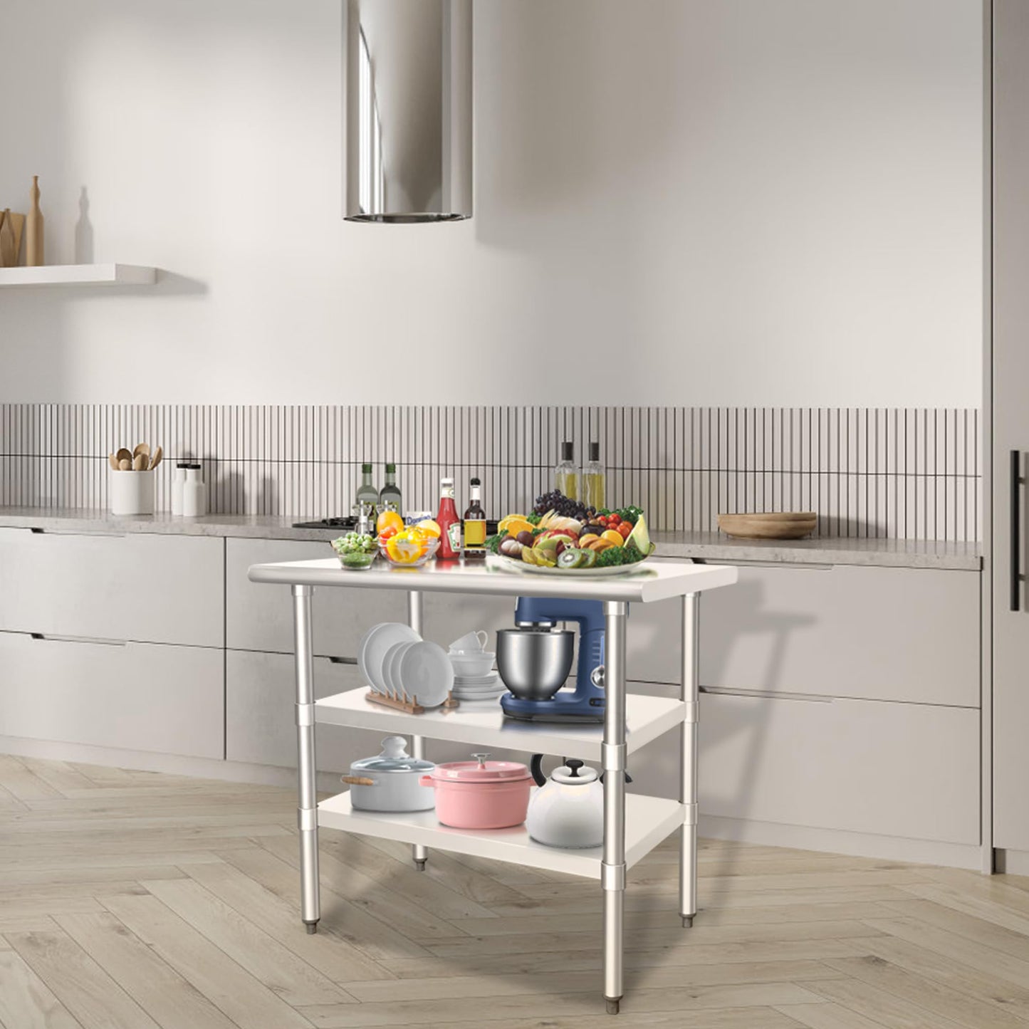 HARDURA Stainless Steel Prep & Work Table 24 x 36 Inches NSF Heavy Duty Commercial with Two Undershelves, Galvanized Legs for Commercial Food Prep