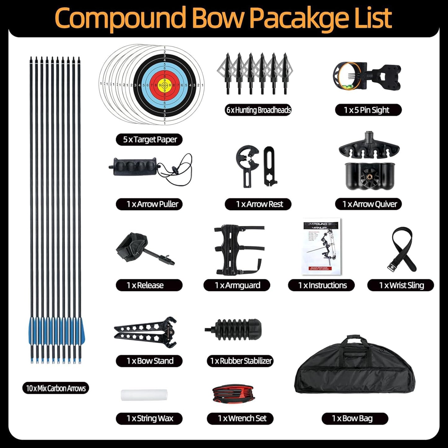 AKCHOER Compound Bow and Arrow Set 30-70 lbs for Adult and Teens, Adjustable Hunting Compound Bow Archery with Limbs Made in USA, Right Hand, 18”-31”, up to IBO 320 fps (CAMO)