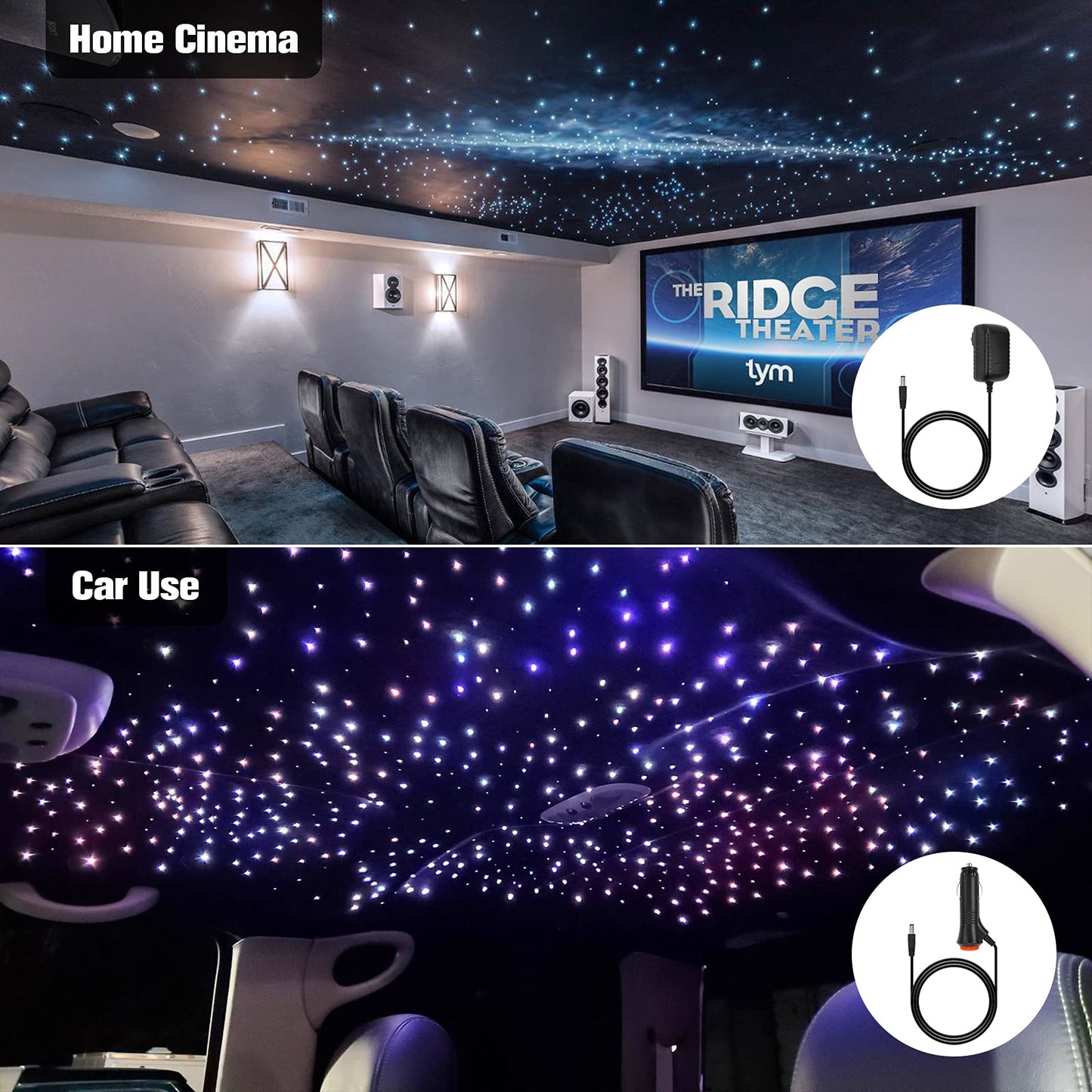 CHINLY Twinkle 650pcs 9.8ft 0.03in Starlight Headliner Fiber Optic Lights kit, Music Mode Bluetooth APP Control Remote, RGBW Star roof Lights for Star Headliner/Home Theater/Pool Ceiling