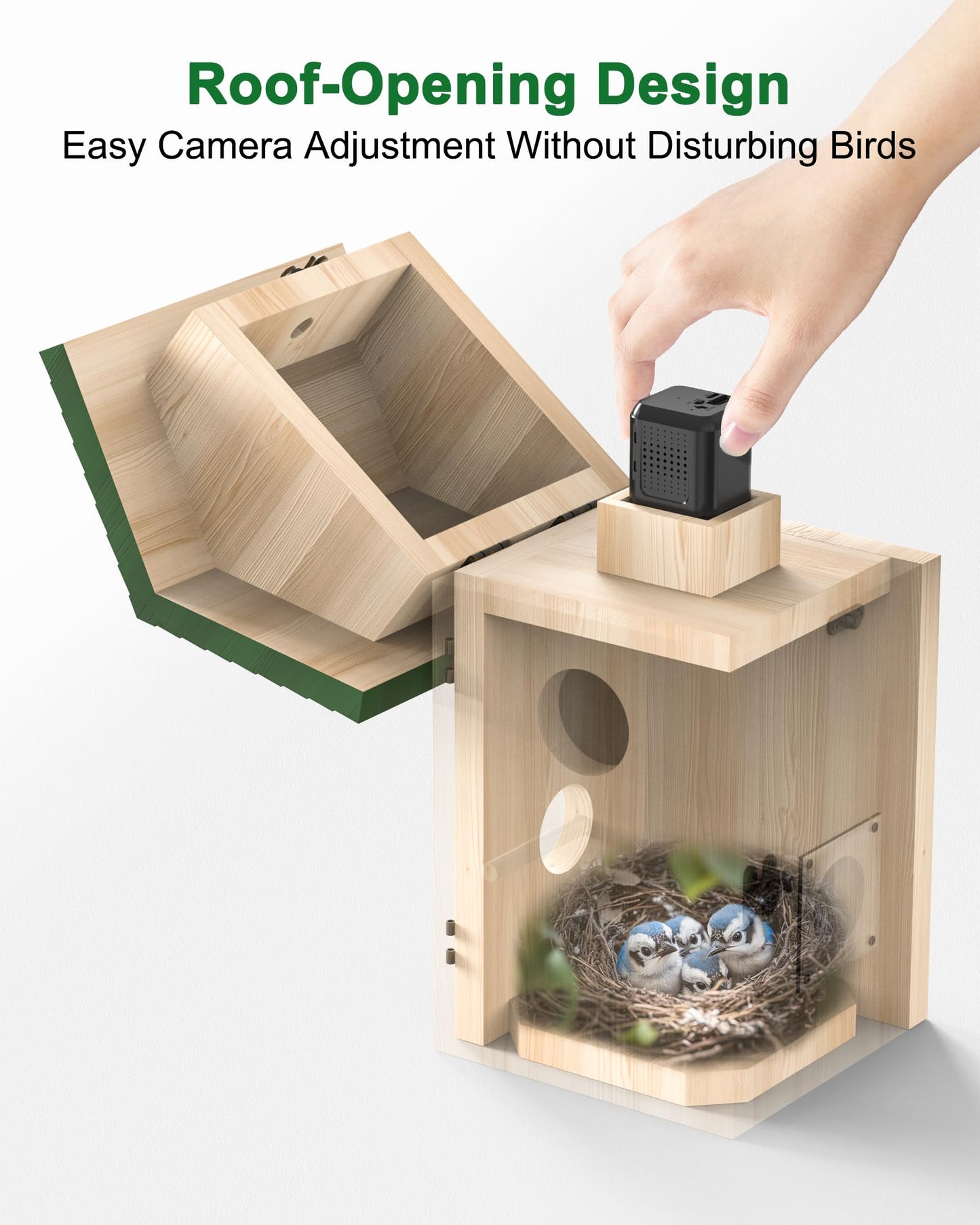 Smart Bird House with Camera Solar Powered, 2K HD Wi-Fi Bird Watching Camera for Birdhouse, Auto Detect & Notify, Night Vision, APP Control, Wooden Birdhouse with Camera Inside๏ผFeeder๏ผ