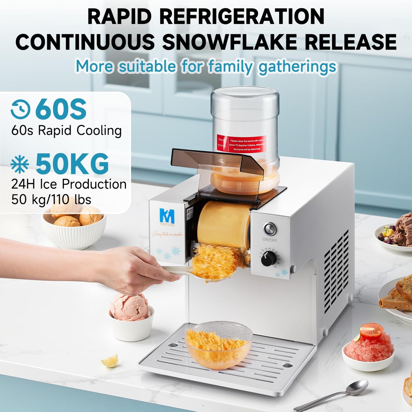 MWNYTUOH Snowflake Ice Machine,260W Shaved Ice Machine for Snowflake, Rapid Cooling, Food-Grade Stainless Steel Material, Snowflake Ice Maker for Kids/Homemade Ice Cream,Suitable for Party&Homemade