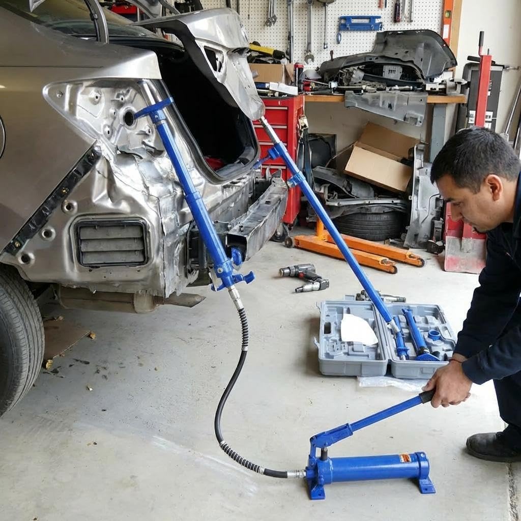 12 Ton Porta Power Kit,Hydraulic Ram Kit Porta Power Jack,Heavy Duty Auto Body Frame Repair Kit, Vehicle Body Collision Repair, Pusher, Puller, Spreader Sets for Garage and Workshop