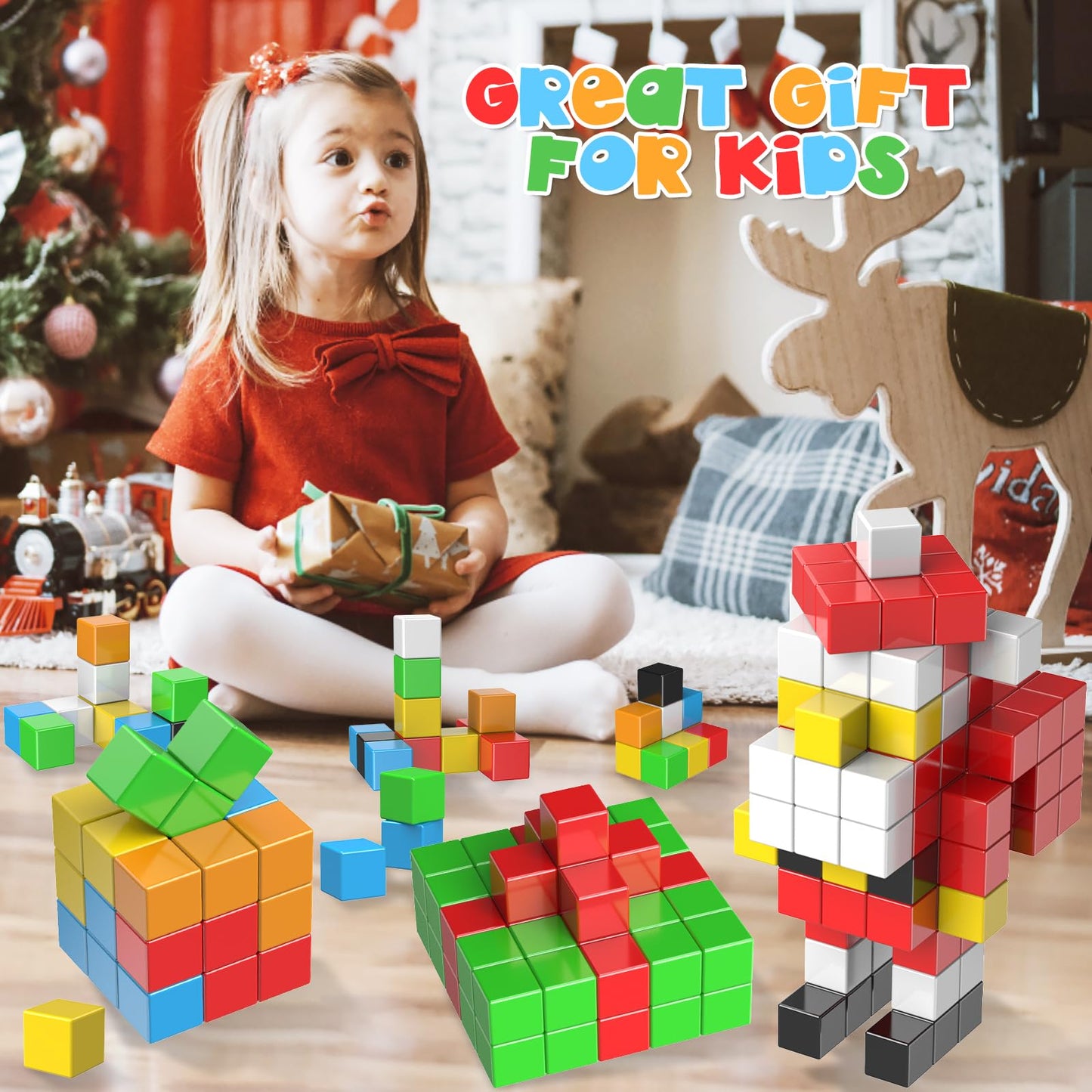 SYSKENI Magnetic Blocks, Gifts for 3 4 5 6 Year Old, Magnet Building Blocks for Toddlers, Girls & Boys, Montessori - Autism - Sensory Magnetic Toys for Kids Ages 3-5 4-8, 1.22inch, 56PCS