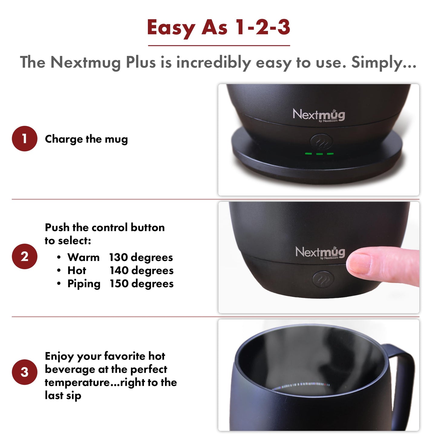 Nextmug Plus - Temperature-Controlled, Self-Heating Coffee Mug (Black - 18 oz.)
