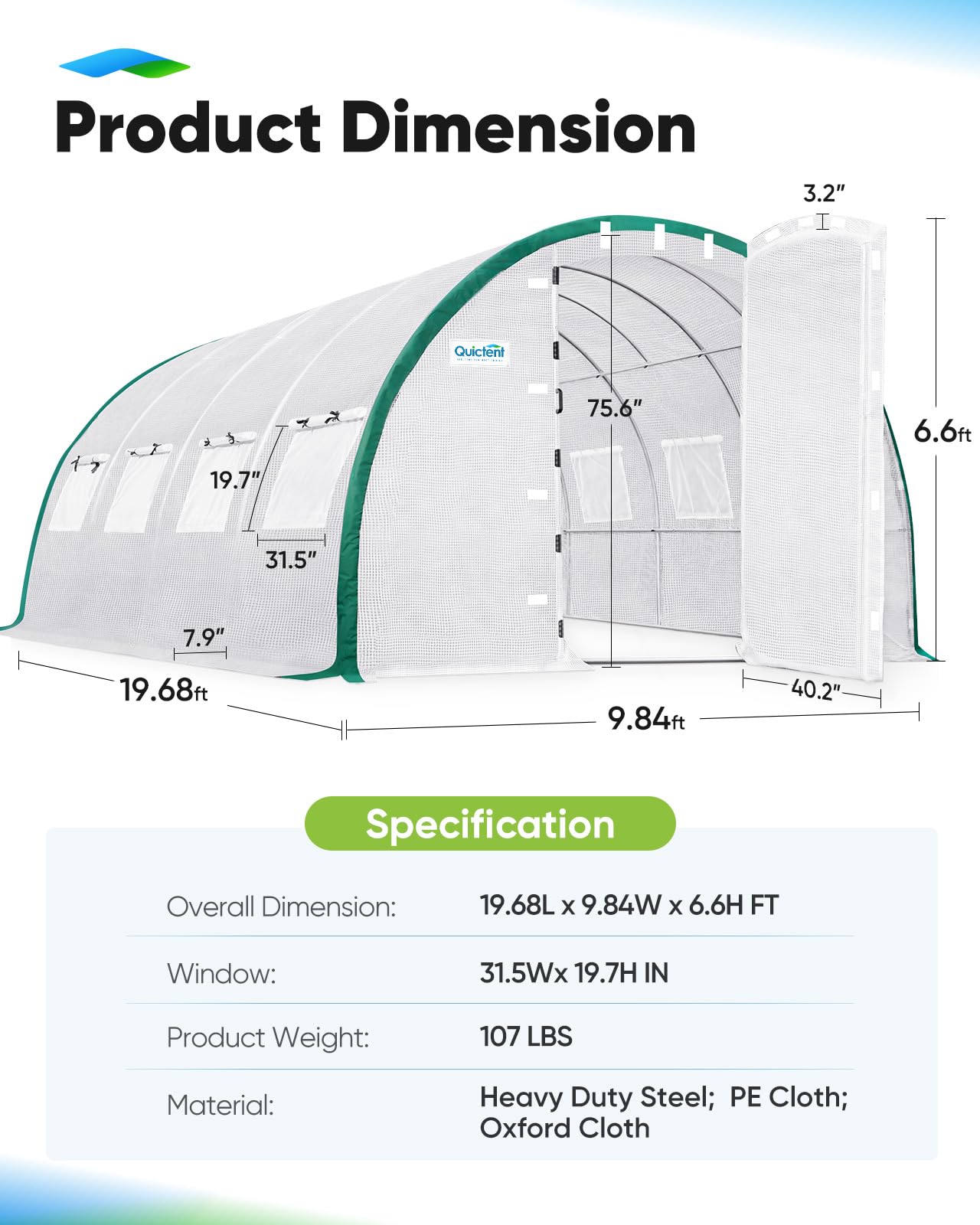 Quictent 20x10x6.6 FT Premium Greenhouse for Outdoors with 2 Door Frames, Reinforced Top Structure & Cover, Large Heavy Duty Walk-in Tunnel Hoop Green House for Garden Backyard Flower Winter, White
