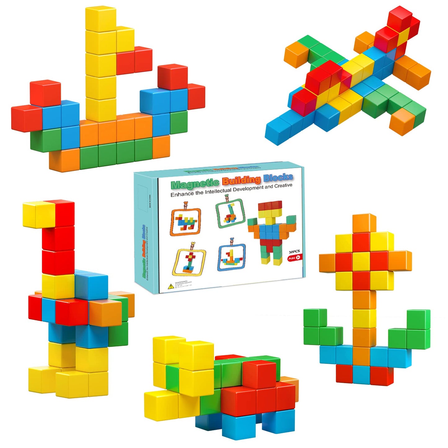 Magnetic Blocks, 1.41 inch Large Magnetic Building Blocks for Toddlers 3 4 5 6 7 8 Years Old Boys Girls Magnet Cubes for Kids 1-3 Montessori Toys STEM Preschool Educational Building Cube 30 Pcs