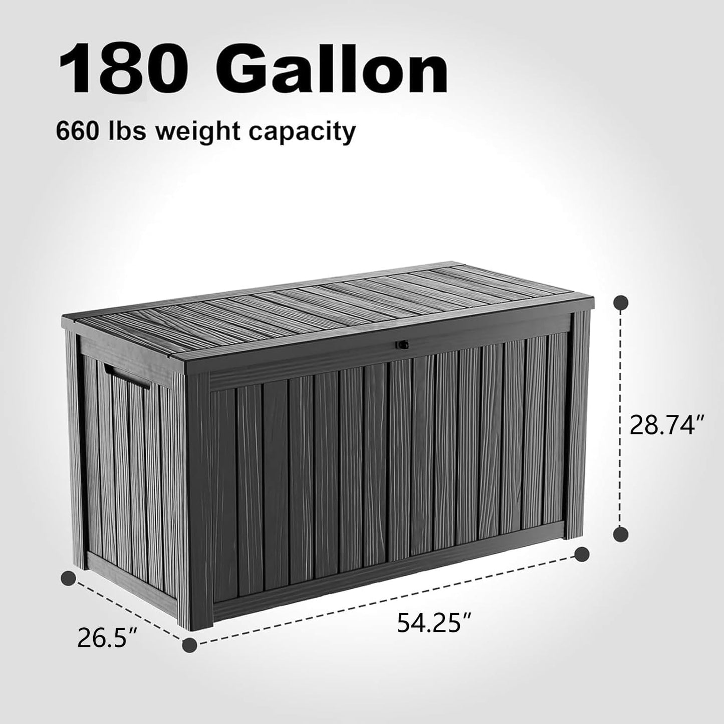 DRATO 180 Gallon Outdoor Storage Box, Large Waterproof Deck Box, Lockable Resin Storage Container with Reinforced Support for Patio Cushions, Garden Tools, UV-Resistant Outdoor Chest(Black,180 Gallon)