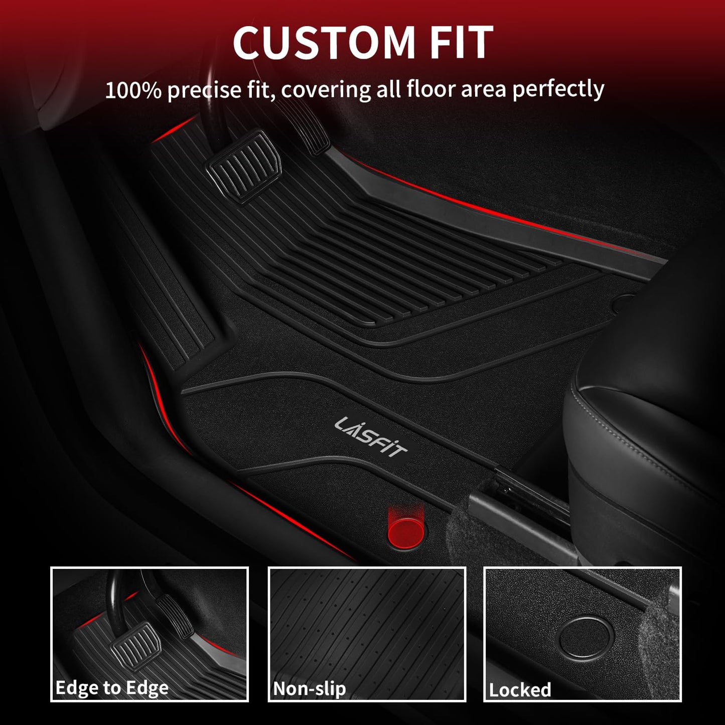 LASFIT Floor Mats & Trunk Mats for Tesla Model S 2021-2025 2026 (Include Plaid Model), All Weather TPE Custom Fit 1-3 Rows & Cargo Liners Full Set Car Mats Accessories, Black