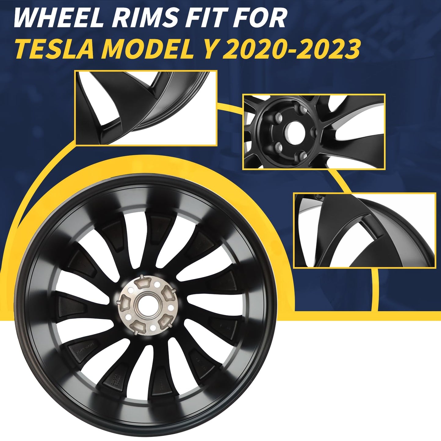 LUNEGUE 21" 21x10.5 Inch New Rear Wheel Rim Compatible with Tesla Model Y 2020 2021 2022 2023 2024, Black Alloy Rim OEM Direct Replacement Rims, 118822700B