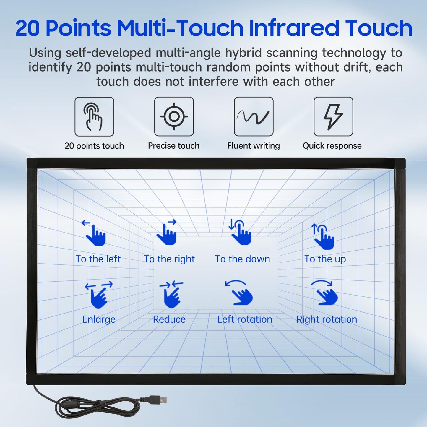 32 Inch Infrared Touch Frame 20 Points IR Touch Screen Panel with USB Infrared Touch Screen Overlay Suitable for Touch Monitor TV Frame, Touch Whiteboard Digital Signage, Kiosks, Automation Retailers
