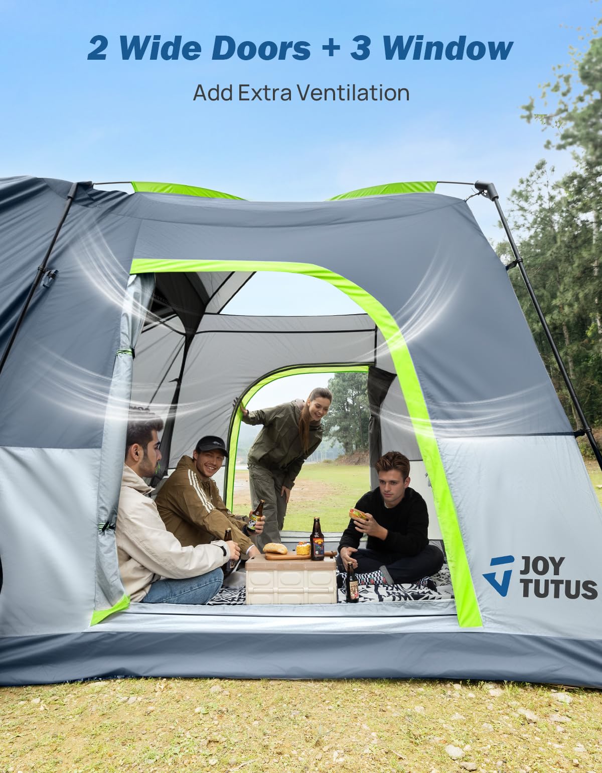 JOYTUTUS Dual-Use SUV Tent, SUV Tents for Camping with Rainfly, Strong Four Steel Frame Poles, 4-6 Person Car Tent with Ventilated Double Door Design, Movie Screen, Fit for SUV CUV Van