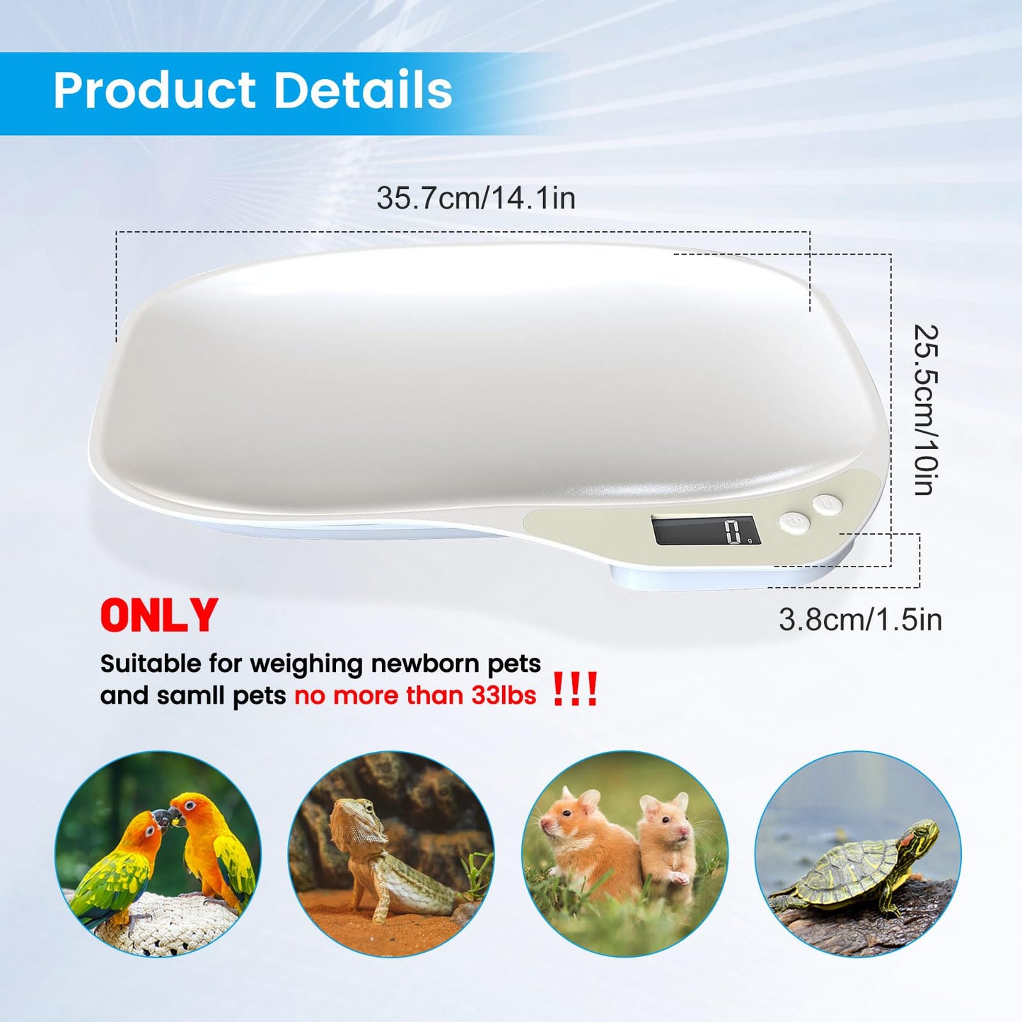 Small Digital Pet Scale for Dogs Cats, Max 33 lbs LCD Display Small Animal Scale, Multi-Function Mini Electronic Kitchen Food Weighing Scales, for Hamster Kitten Puppy Hamster Little Bird