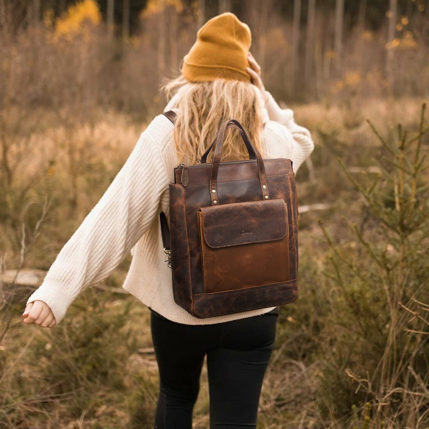 S-ZONE Genuine Leather Backpack Purse for Women Men Vintage Rucksack Handbag Travel Daypack