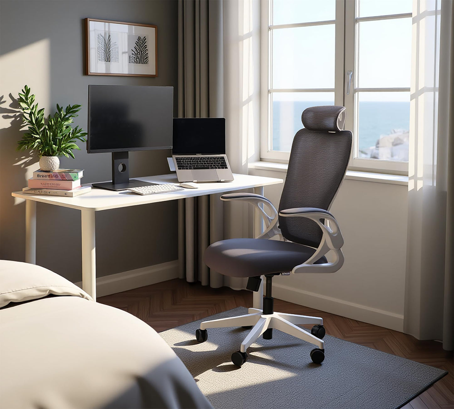 Tervo Model U | Folding Office Chair for Small Spaces | Ergonomic Design with High Rebound Mesh | Computer Desk Chair for Gaming | For Adults & Kids | Foldable & Compact with Flip Up Arms
