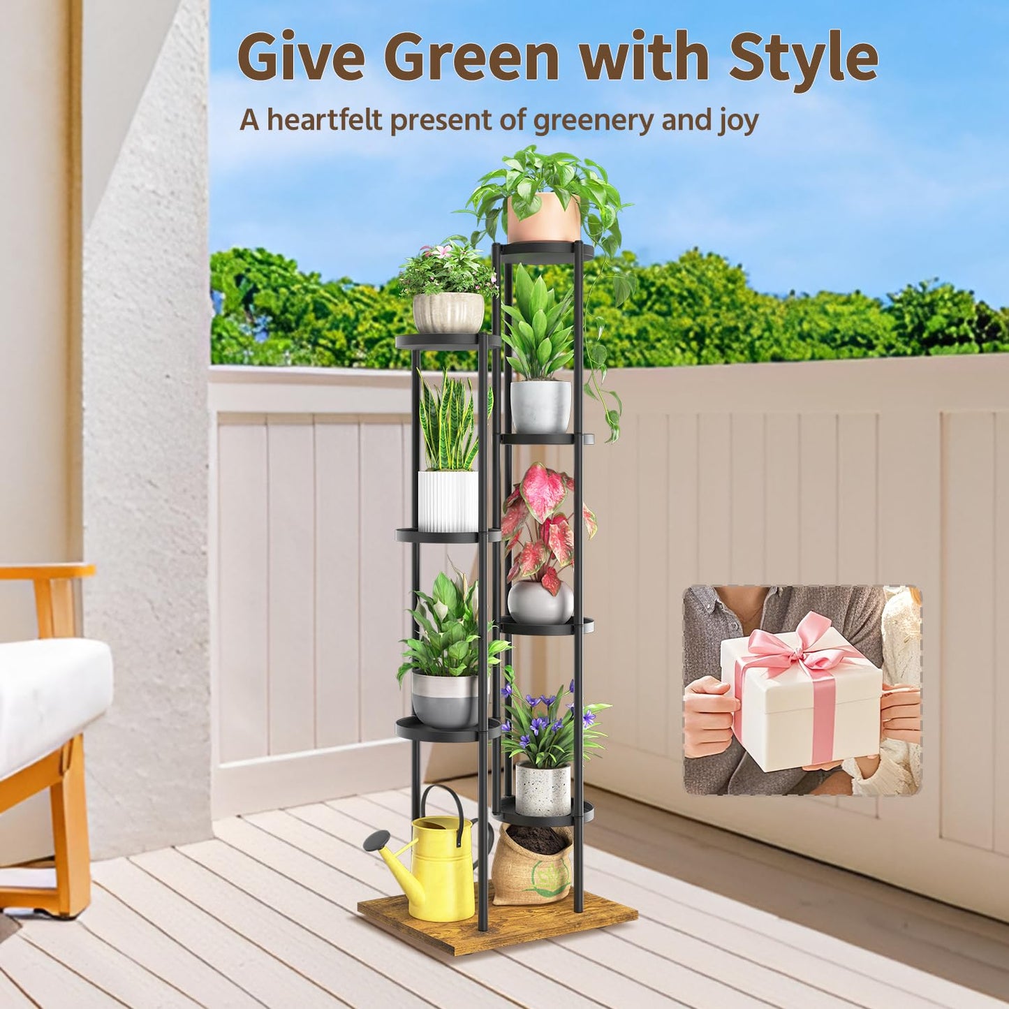 LASZOLA Black 7 Tier Plant Stand Indoor Heavy Duty Metal Planter Flower Holder Rack, Multi Modern Narrow Organizer, Floor Vertical Tower, Spiral Sturdy Decorate for House Bathroom Office Living Room