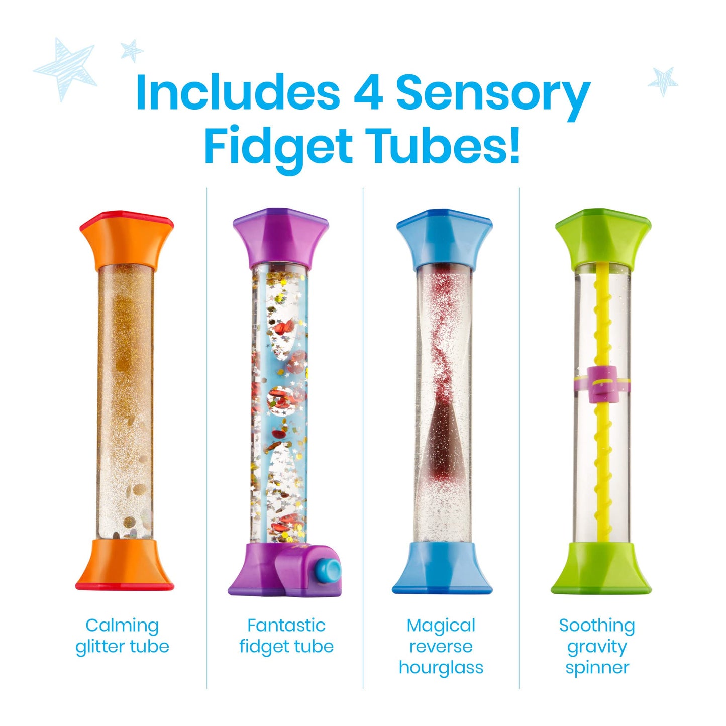 hand2mind Sensory Fidget Tubes, Sensory Toys, Travel Toys, Quiet Fidgets for Classroom, Calm Down Corner Supplies, Anxiety Relief Items for Kids, Toddler Stocking Stuffers, for Kids