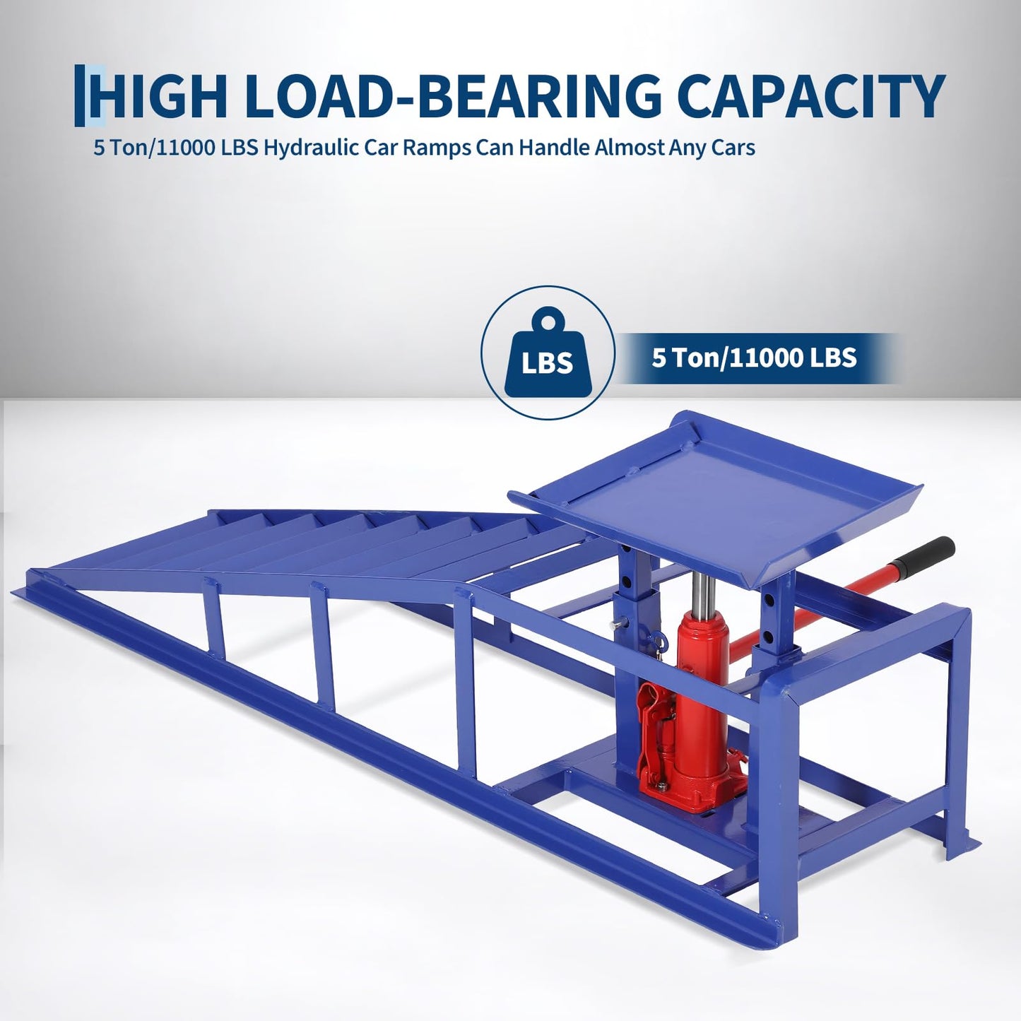 2 Pack 5 Ton 11060Lbs Hydraulic Car Ramps - Heavy Duty Vehicle Lift Ramps for Oil Changes & Garage Repair, Portable Auto Service Ramps for Home Garage, Blue