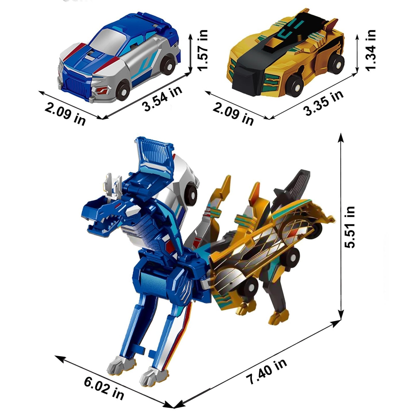 Aimery Collision Transforming Dinosaur Car Toy, 2 Magnetic Cars Convert into Dinosaur Toys,Dino Robot Toy, Boys Toys,Kids Toys, Party Birthday for Kids (Gold Blue)