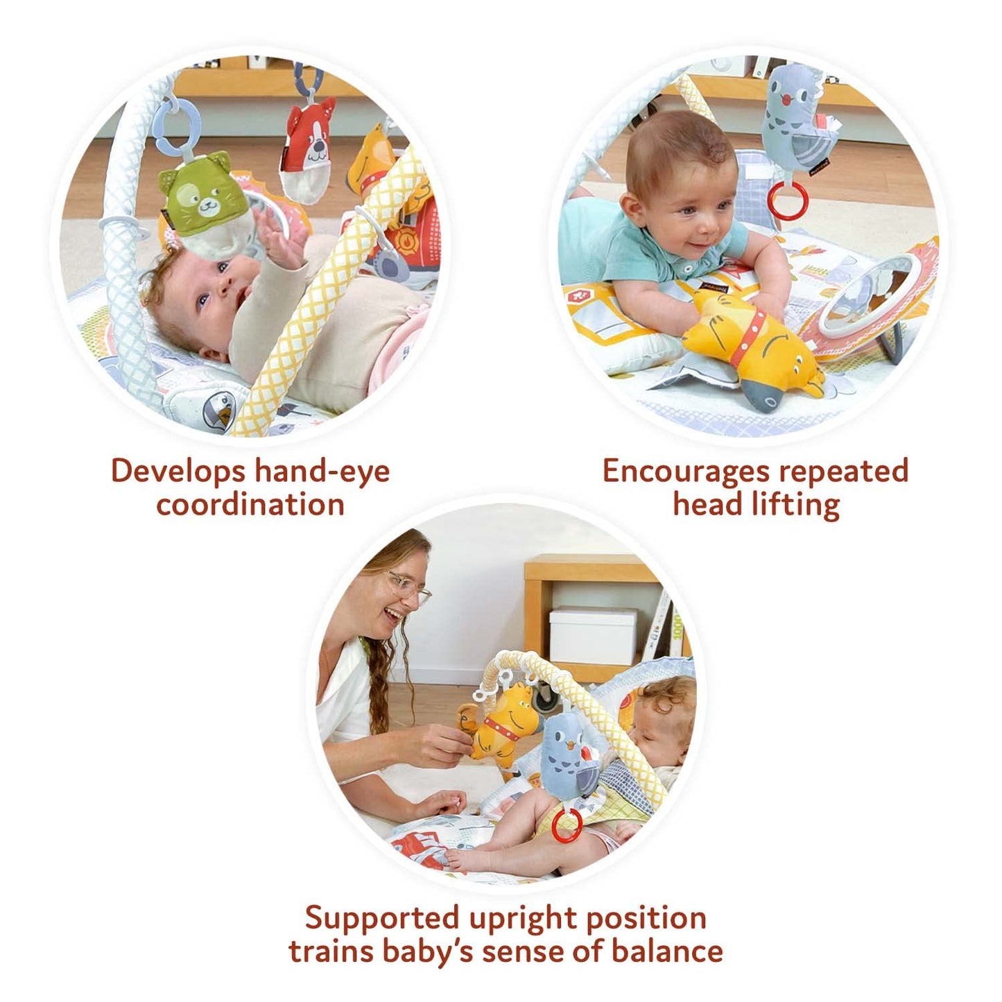 Yookidoo Baby Gym Urban Lay to Sit-Up Playmat. 3-in-1 Newborns Activity Center with Tummy Time Toys, Pillow & Infant Miror. 0-12 Month