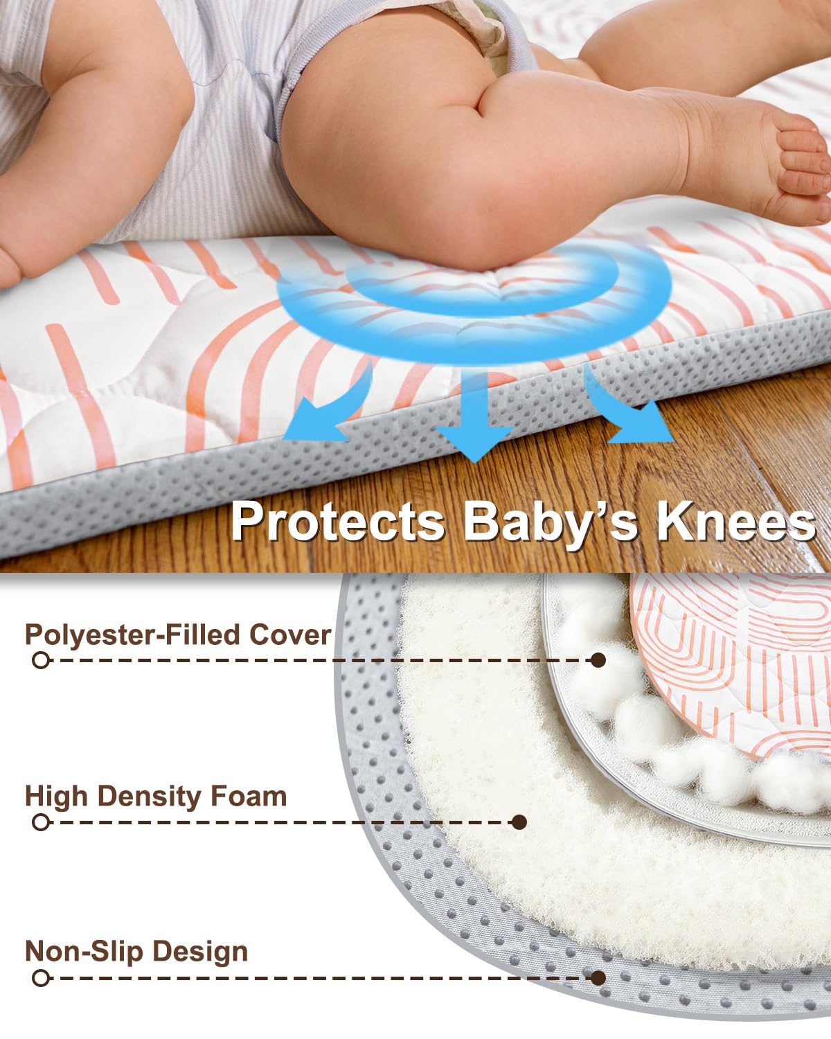 Beavtaens Foam Baby Play Mat 50x50, Removable and Machine Washable Cover, Thicken Cushioning Playmat and Perfect for Playpen, Non-Slip Bottom, Easy to Clean for Infants, Toddlers & Babies(Rainbow)