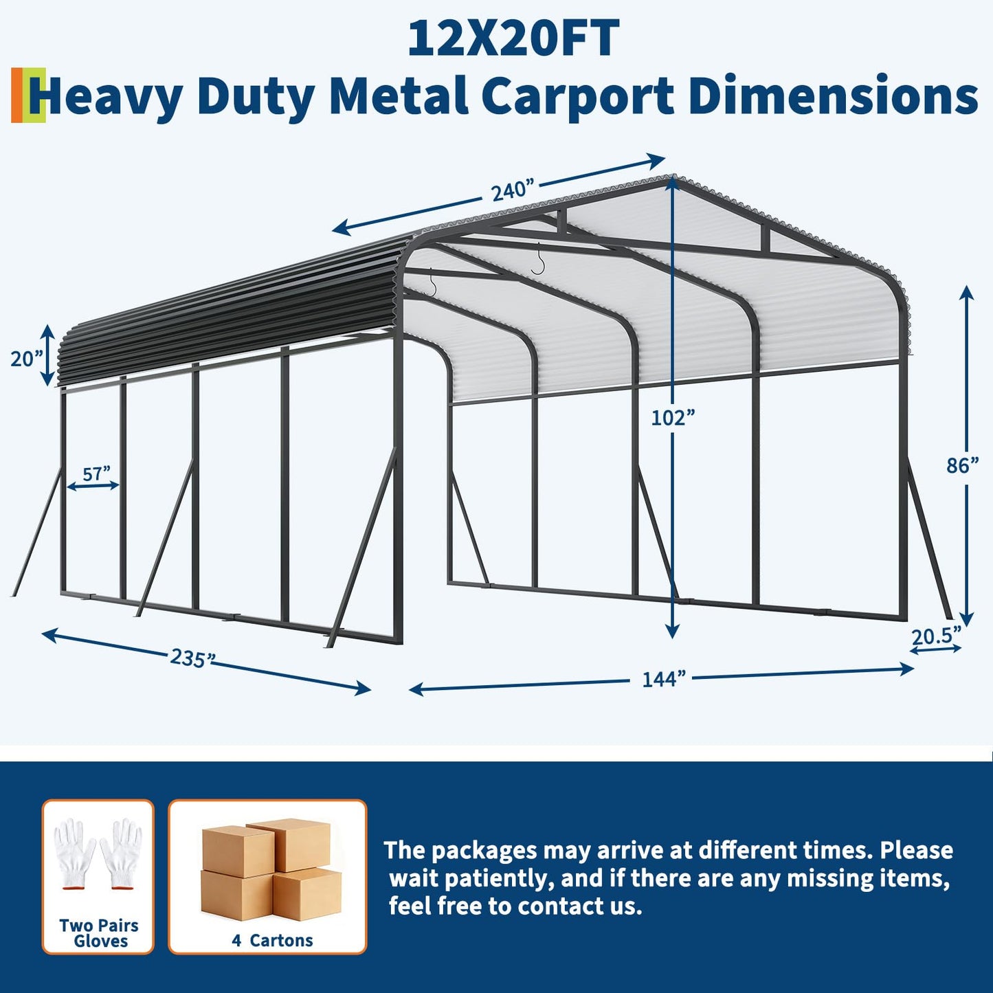 GAOMON Metal Carport, Carport with Reinforced Base and Galvanized Steel Roof, Heavy Duty Garage Car Shelter Shade, Outdoor Car Port Canopy for SUV, Truck, Boats, 12x20 FT