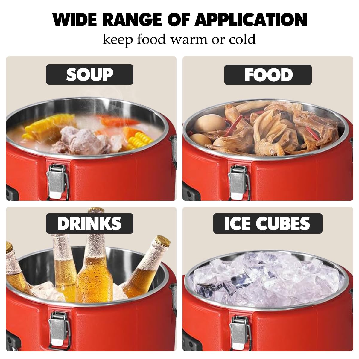 2pcs 5 Gallon Insulated Soup Container Commercial Food Warmer for Hot or Cold Food, 21QT Hot Box for Catering, Food Cooler with 4 Buckles, Handles,Soup Carrier for Restaurant, Canteen,Home