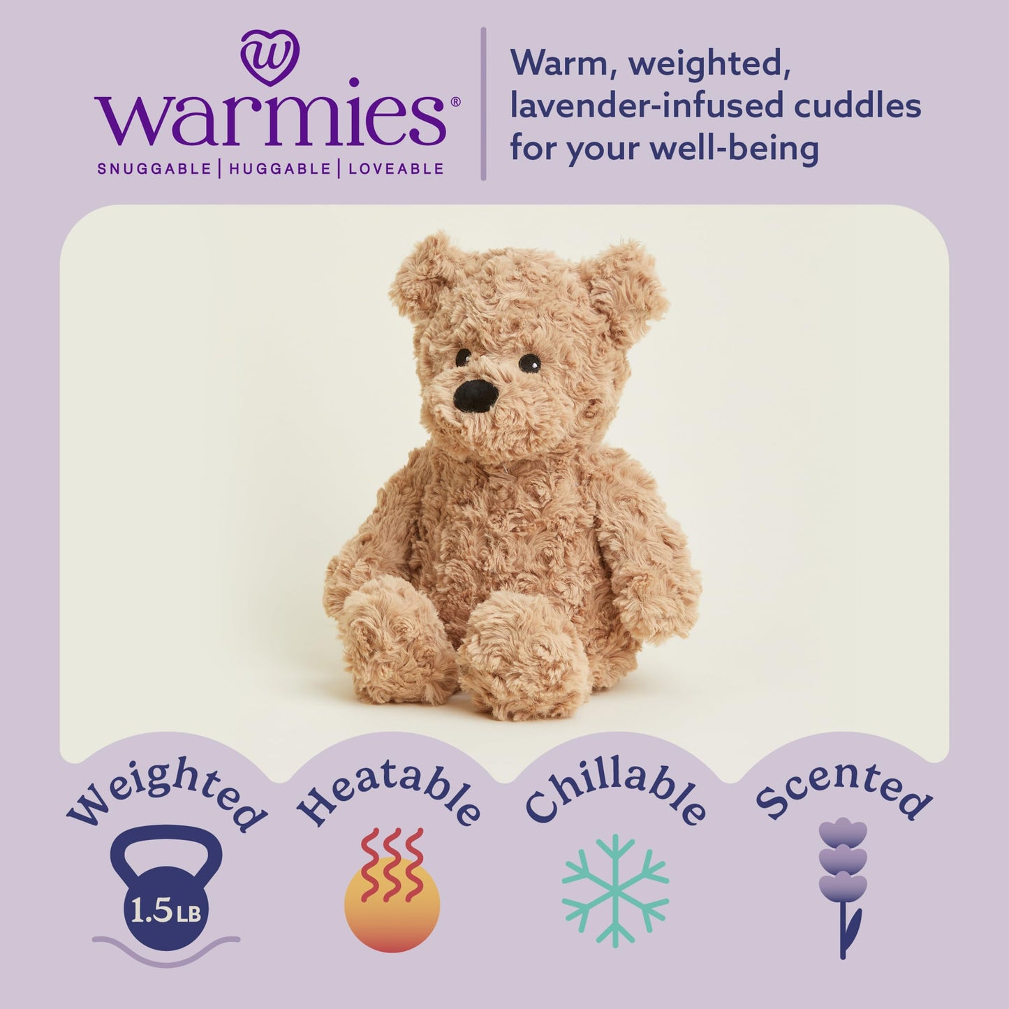 warmies Microwavable & Weighted Stuffed Animals, Brown Curly Bear - Heated Stuffed Animal Plushie for Warmth & Comfort - Cute Soft Plush Toys for Adults & Children (Boys, Girls, Babies & Toddlers)