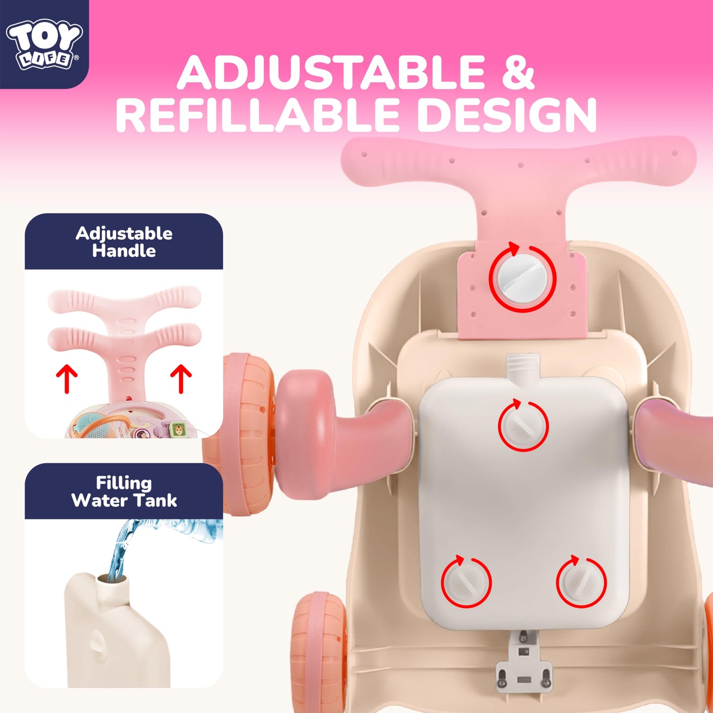TOY Life 3 in 1 Baby Push Walker and Activity Center for Girl, Sit to Stand Walker for Babies 6-12 Months, Walking Toys with Music Panel for Infants and Toddlers Learning to Walk Pink