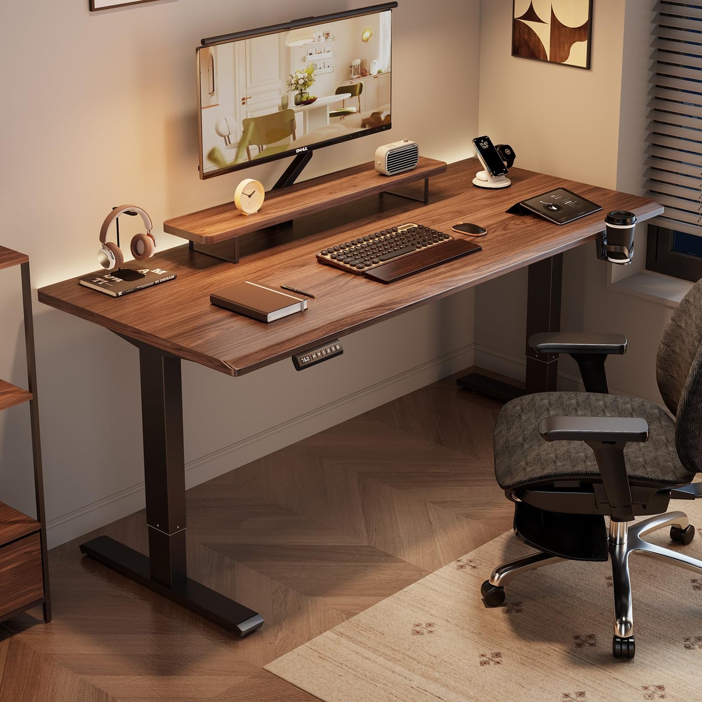DERSITE Dual Motor Standing Desk Frame, Electric Adjustable Legs, Workstation Desk Base, Sit stand desk frame, 3 Memory Height Settings, with Cable Management Tray, Headphone Hook