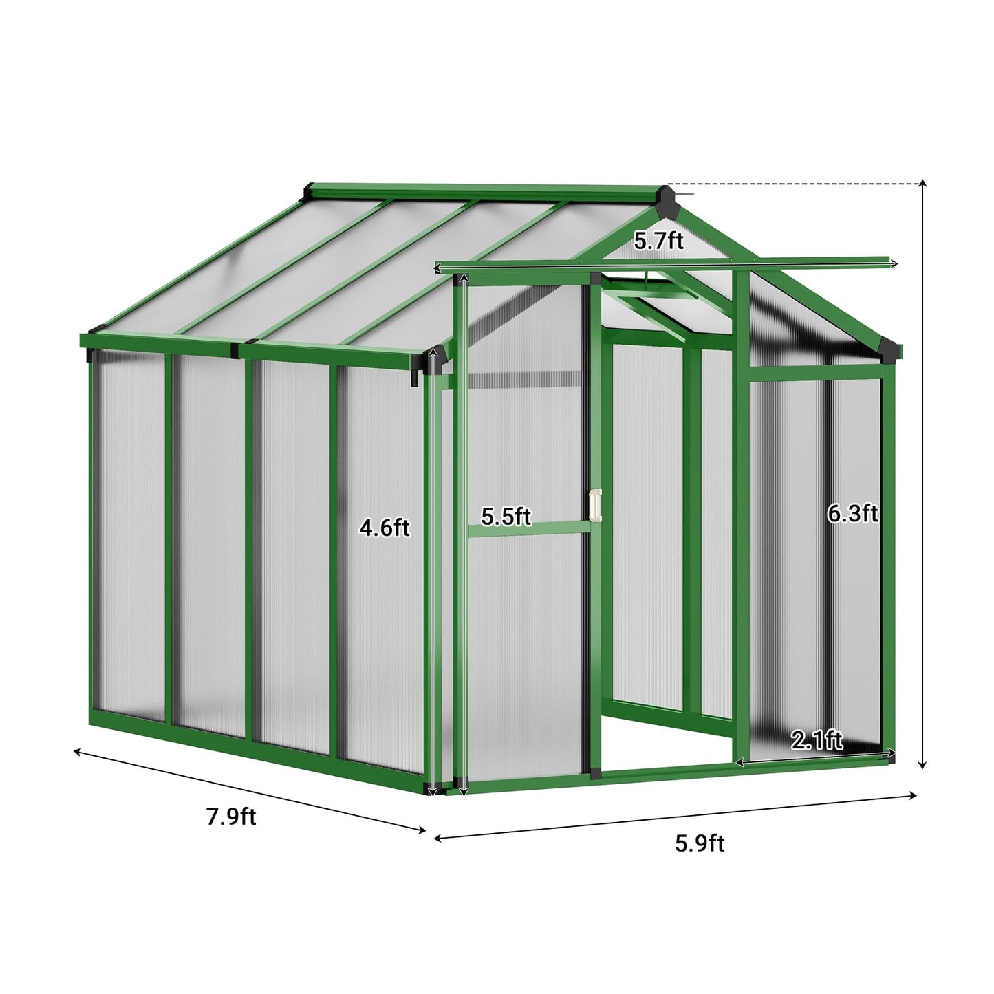 6x8 Ft Outdoor Greenhouses, Greenhouse Kit, Portablee Greenhouses with Ground Nails and Vent Windows, Sliding Lockable Door, Polycarbonate Green Houses for Outside Garden Backyard, Green