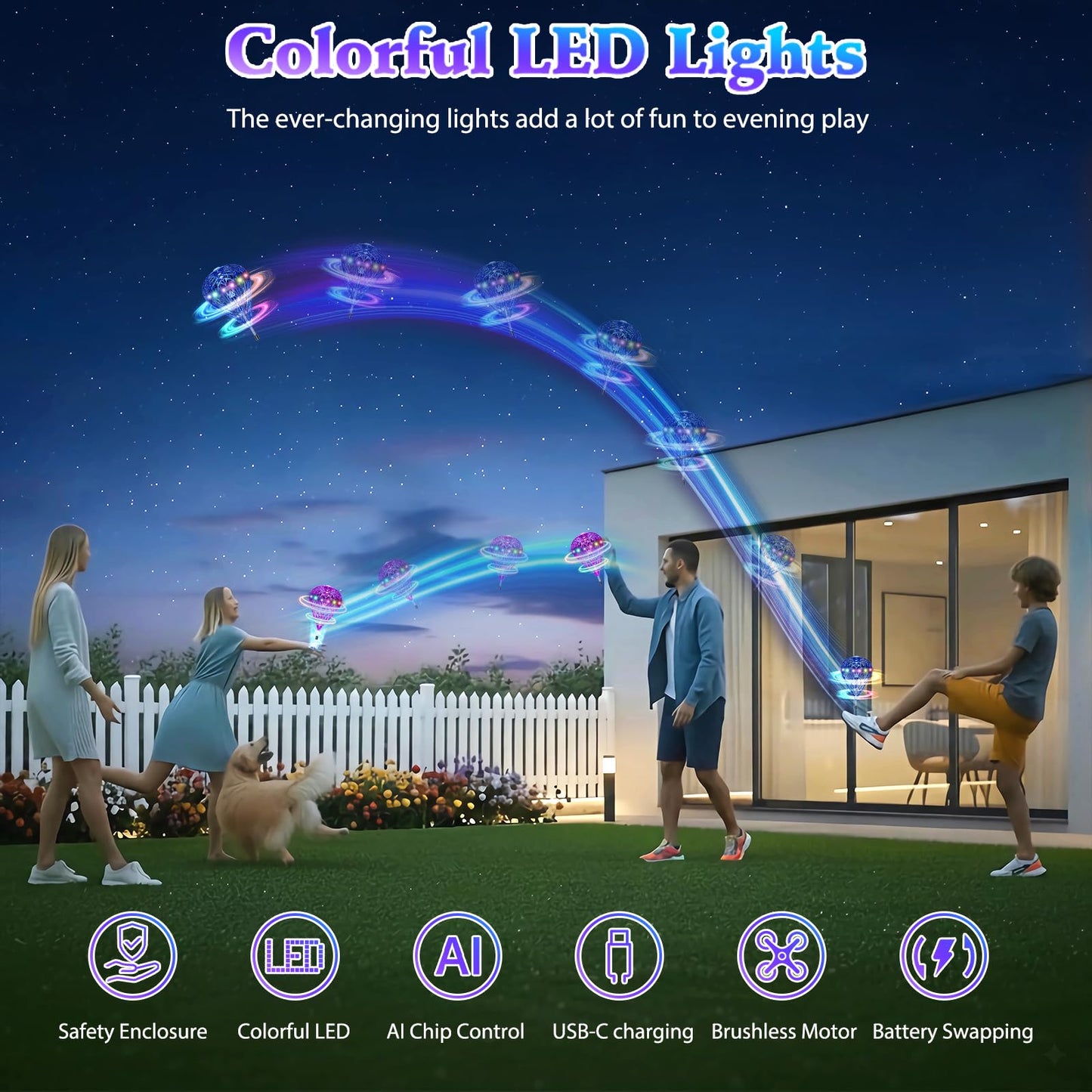 2025 Flying Orb Ball Cosmic Globe, 3D Bouncing & Hover Spinning Floating Ball Toy with Dazzling RGB Lights, Outdoor Ball Cool Toys Gift for Boys Girls Ages 6 7 8 9 10+(Silver)
