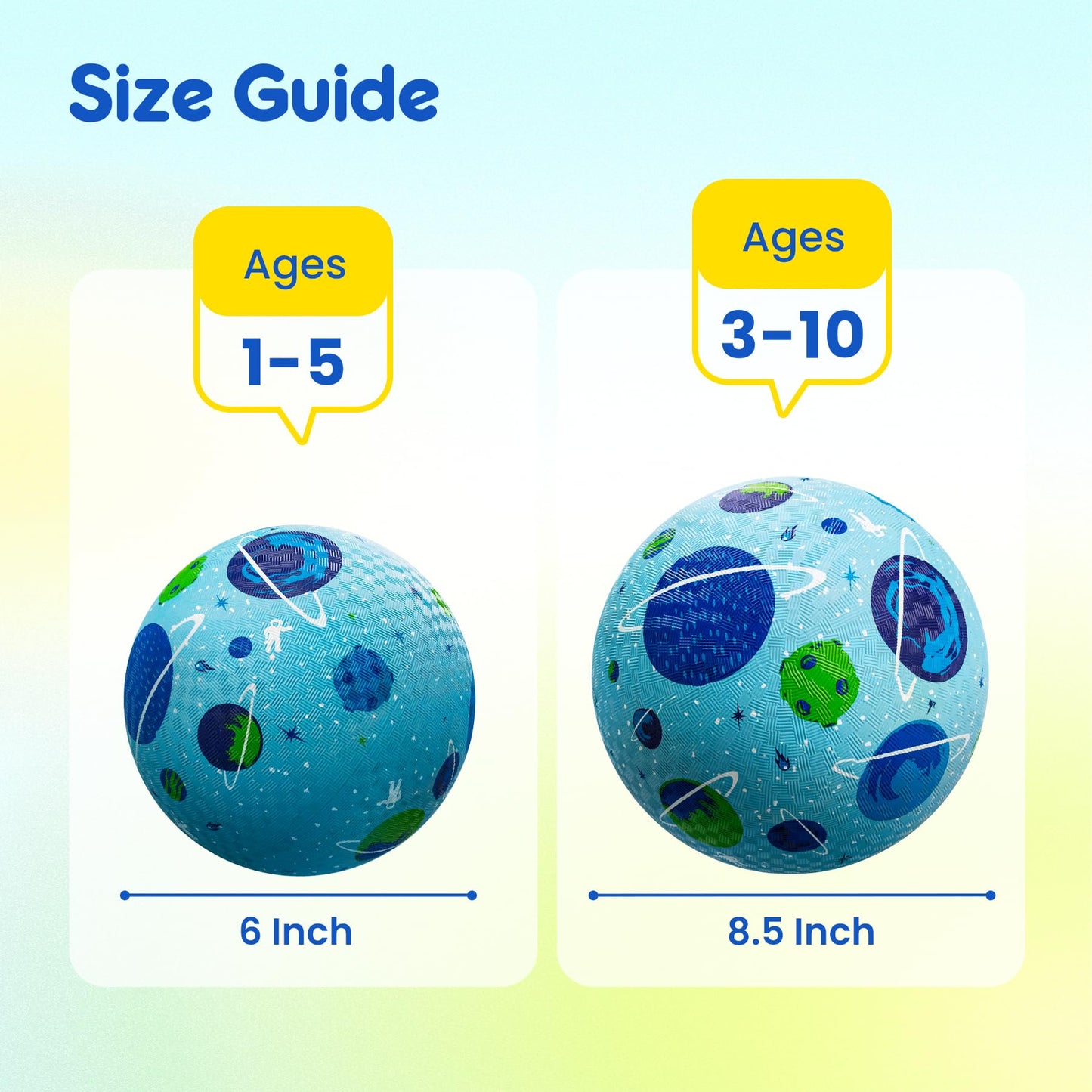 Playground Balls for Toddlers 1-3, 2 Pack 8.5 inch Kickball for Kids Outdoor Indoor, Catoon Dinosaur Planet Rubber Balls with Pump, Child Gift for Boys Girls 1-3 3-5 5-10, Easter Basket Stuffers