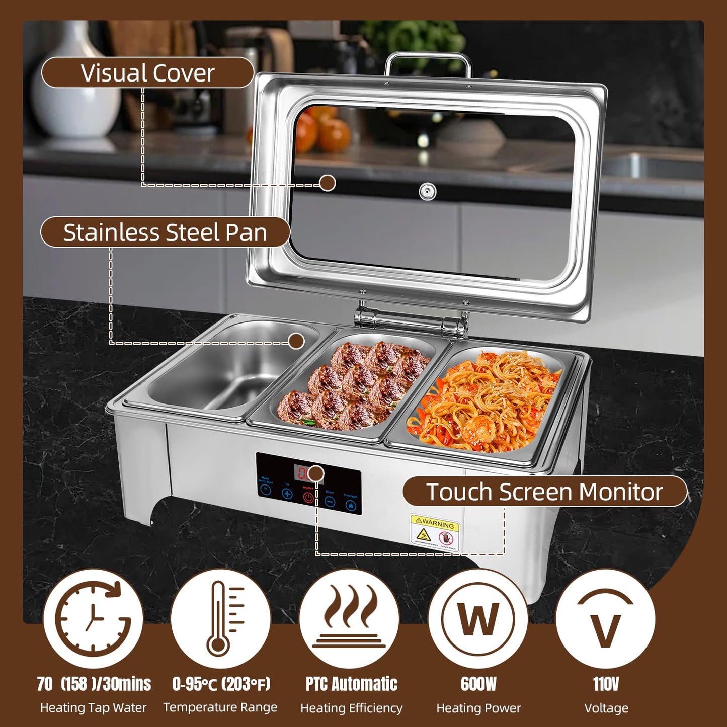 Electric Chafing Dishes Buffet Set: Stainless Steel Chaffing Server Chafer with Temperature Control (Third Size)
