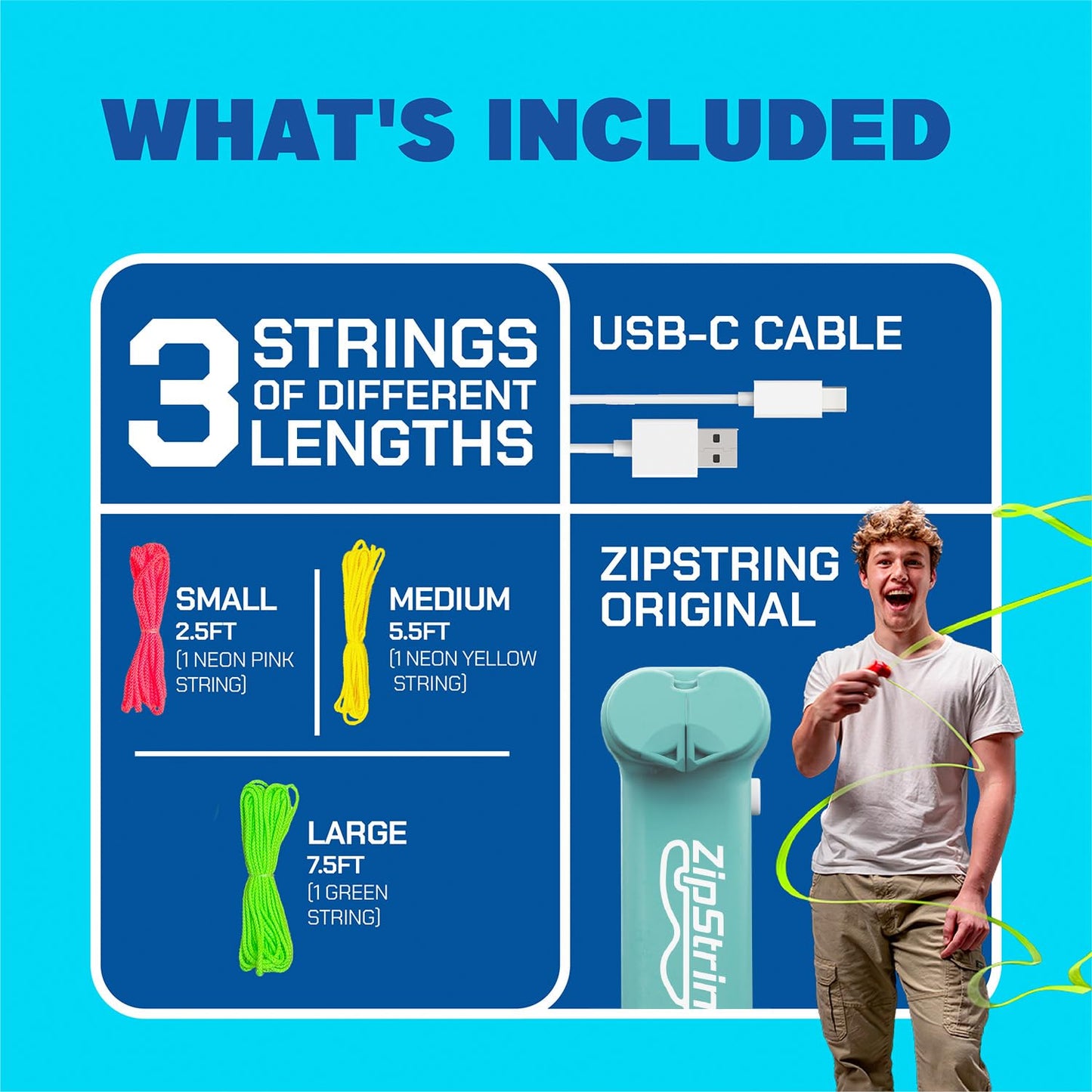 ZipString Original - As Seen on Shark Tank - Classic Rope Launcher Toy, Perfect for Kids & Adults - Fly a String Loop in The Air for Endless Tricks & Fun, Wonderment Awaits, Aesthetic Aqua