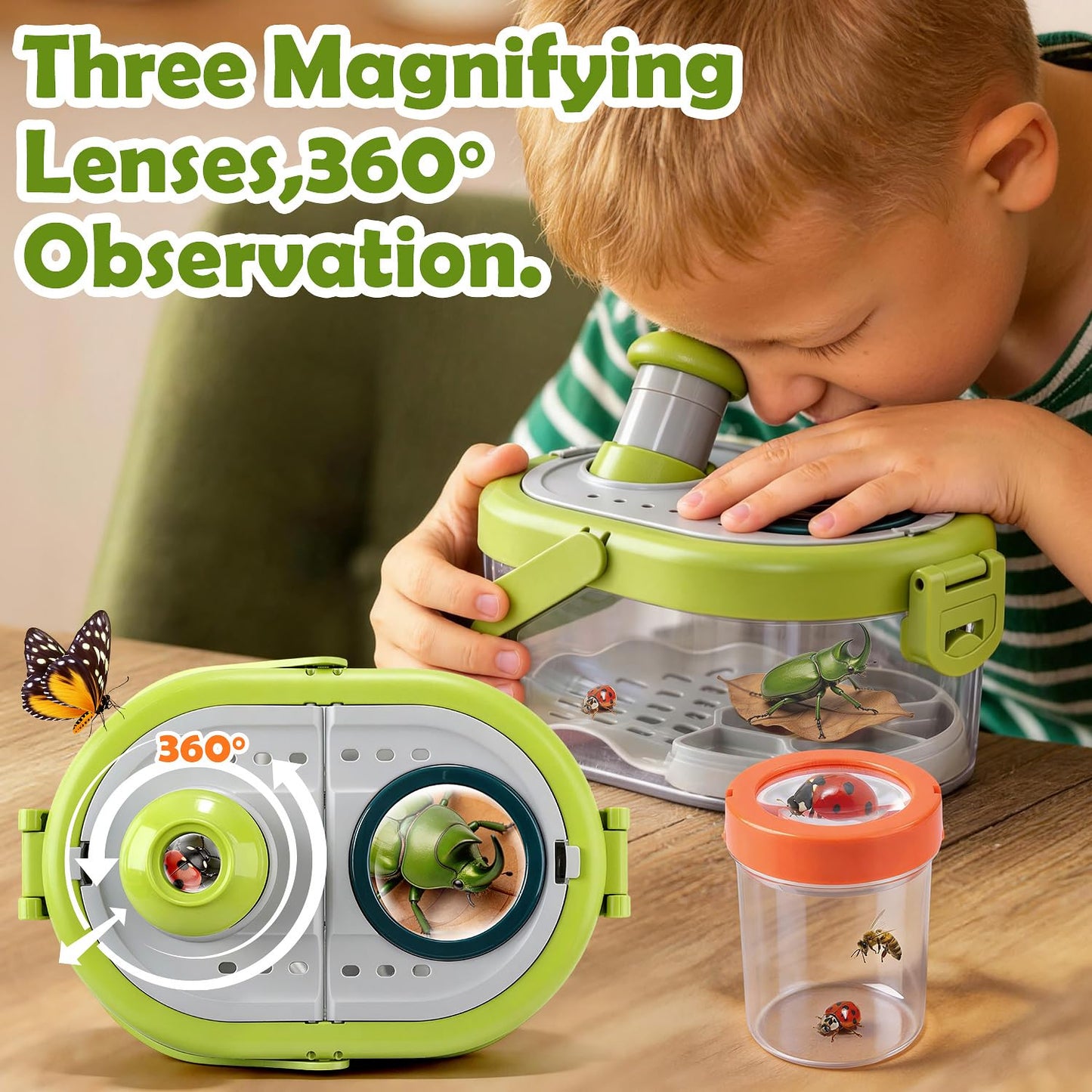 Bug Catcher Kit for Kids with Light and Insect Habitat - Outdoor Exploration Toys for Boys Girls Ages 6+, STEM Educational Toys Set Includes Net, Tweezers, Magnifying Glass Cup, Screwdriver