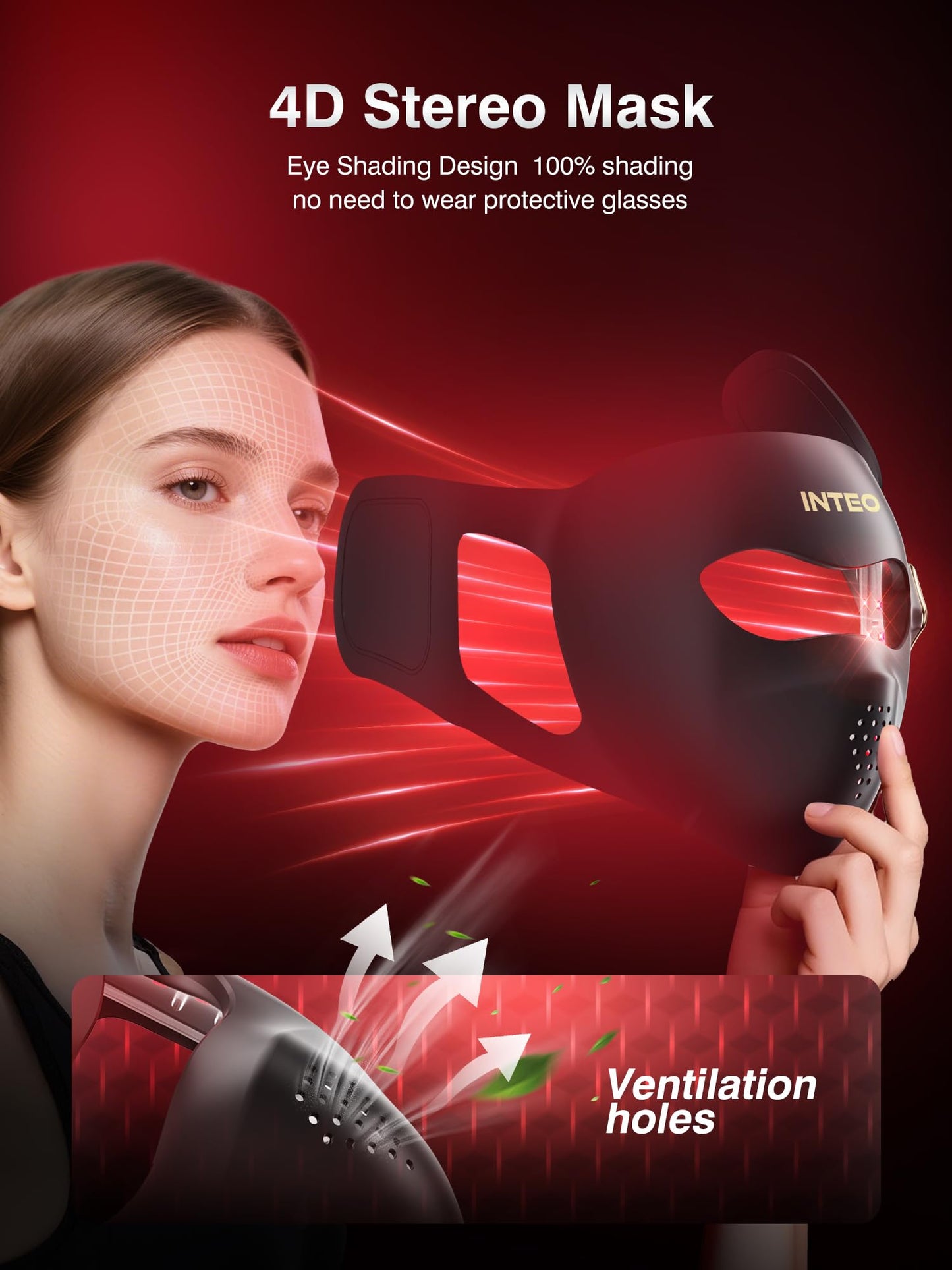 Red Light Therapy for Face,4D Red Light Therapy Mask with 4 Color Light Modes (Red+Infrared/Red/Blue/Orange), 850NM Infrared LED Face Mask Light Therapy with 4000mAh Rechargeable Remote, Timer