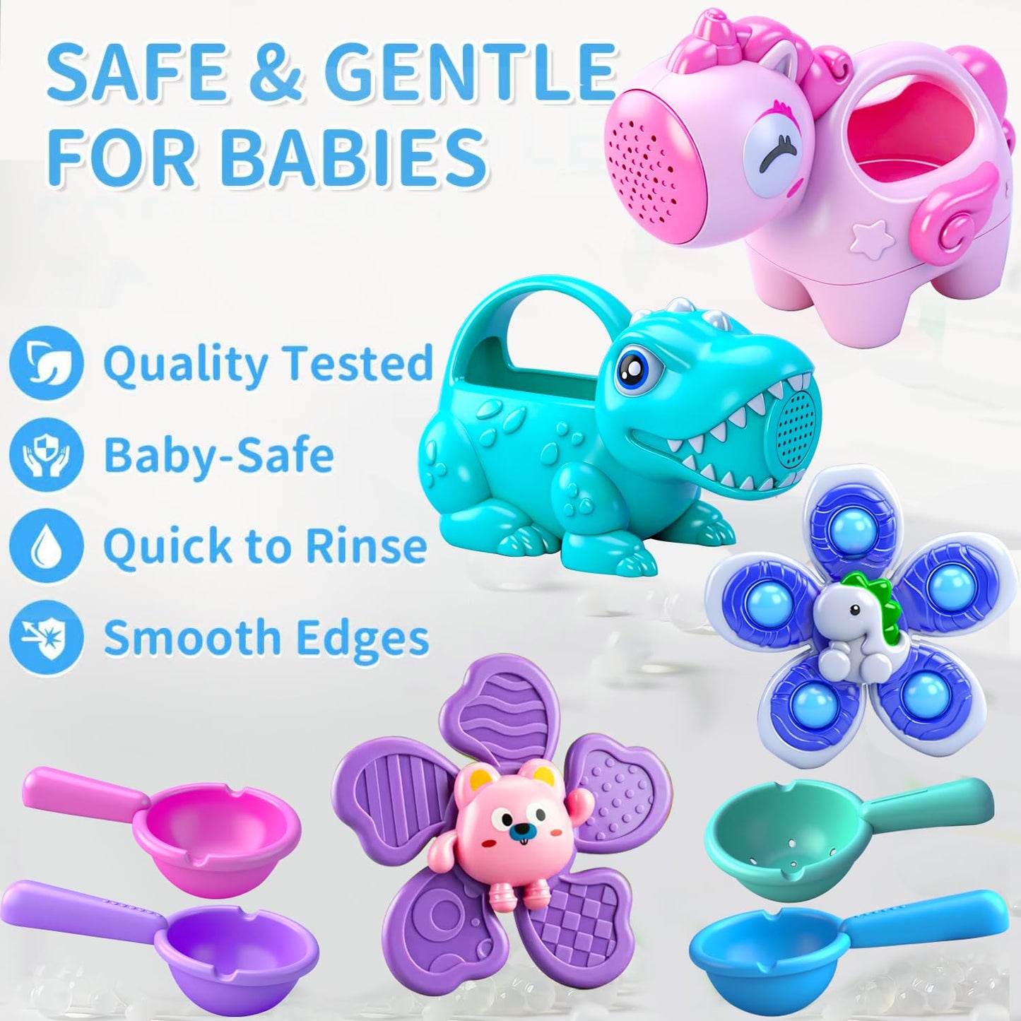 Baby Bath Toys for Kids Ages 1-3, Bathtub Toys for Babies 6-12-18 Months Toddlers, Suction Cup Spinner Toys & Unicorn Watering Can, Sand Beach Pool Water Table Toys for Infants Girls 1 2 3 4(Pink)