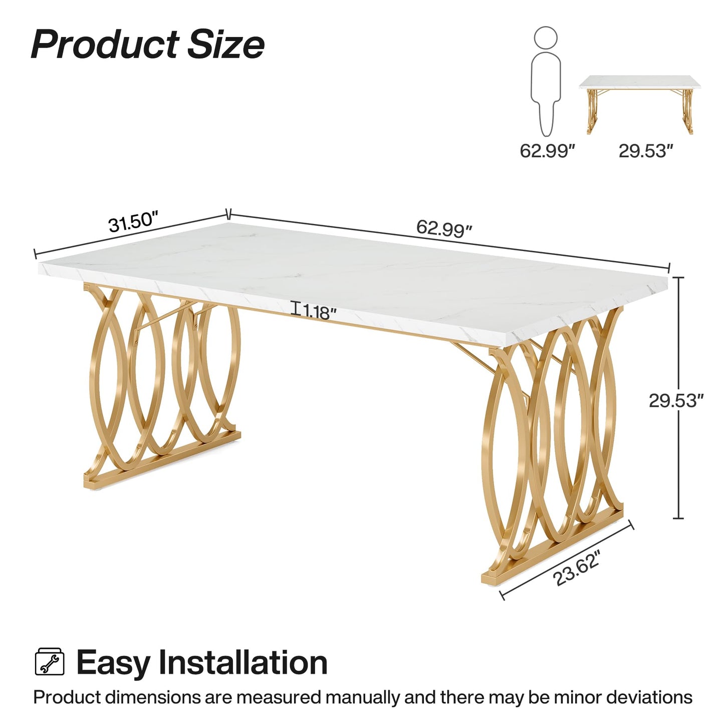 Tribesigns Modern Dining Table, 63" Large Kitchen Table for 4-6 People, Unique Rectangular Dinner Table Kitchen & Dining Room Furniture with Faux Marble Tabletop and Geometric Legs