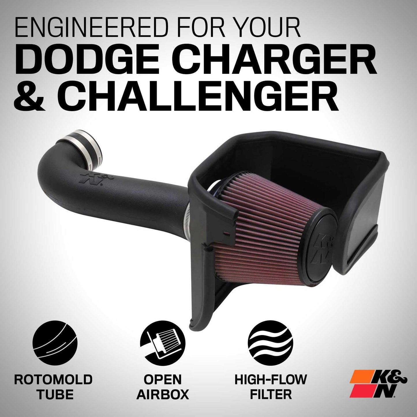 K&N Cold Air Intake System: High-Flow Air Filter, Increase Performance & Acceleration: Compatible with 2005-2019 Crysler/Dodge: 300C, Challenger, Charger, Magnum, 57-1542