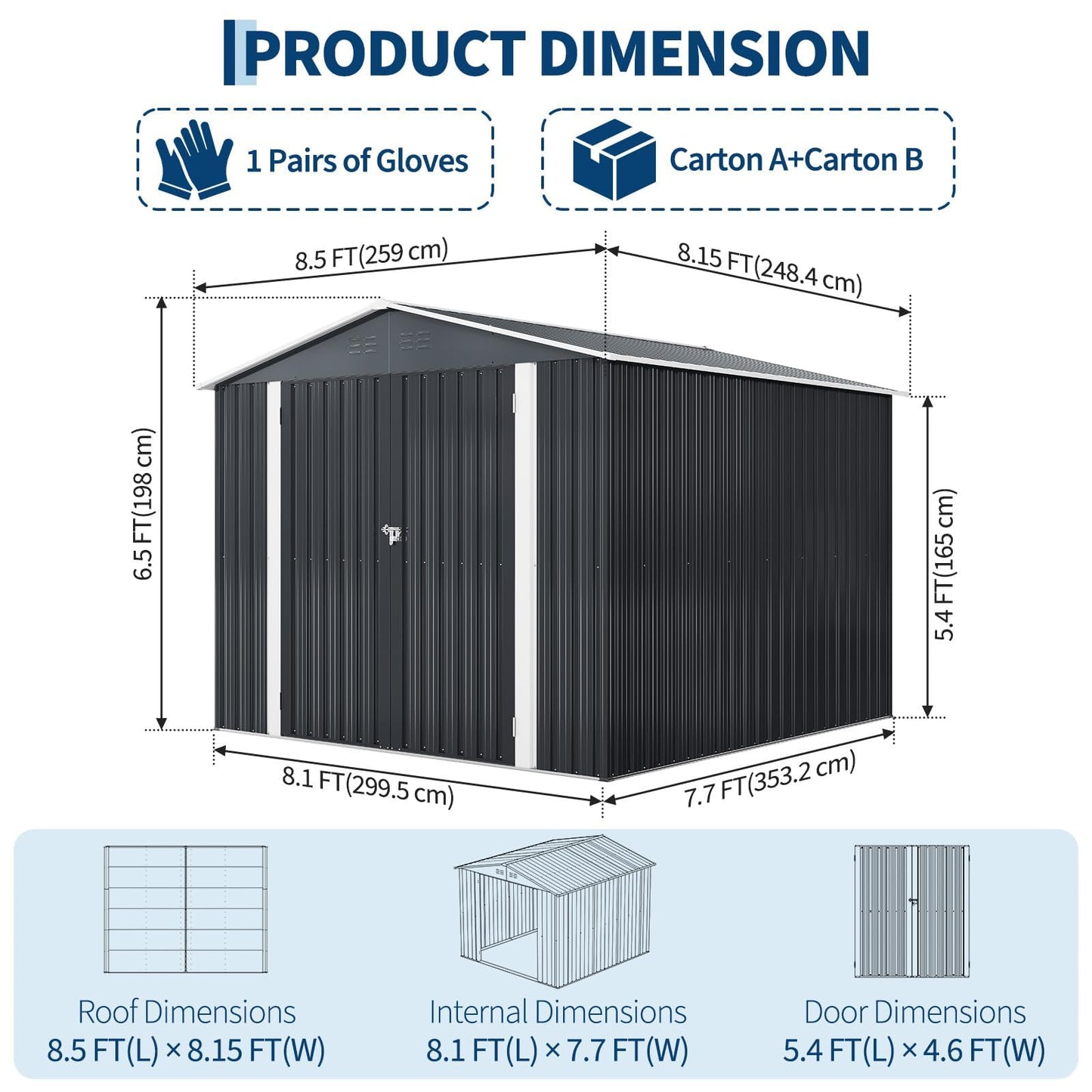 8x8 FT Metal Storage Shed, Outdoor Garden Tool Shed with Lockable Door and Air Vents, Steel Utility Storage for Backyard, Yard, Patio, Bike, Lawn Mower, Equipment