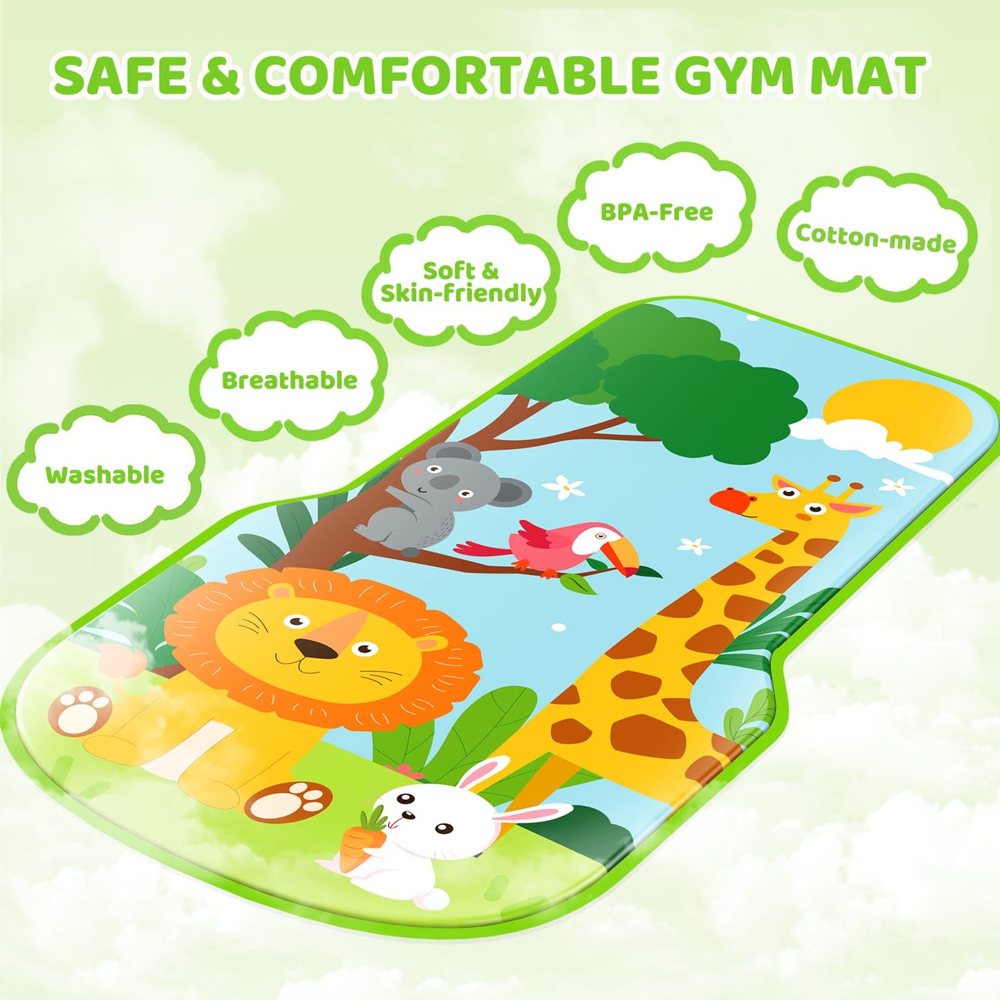 4-in-1 Baby Gym Play Mat with Learning Walker, Tummy Time Mat & Baby Push Toys for Newborn Infant 0-3-6-9-12 Month Boy Girl, Babies Activity Center with Play Piano & Lights, Ideal Toddler Baby Gifts