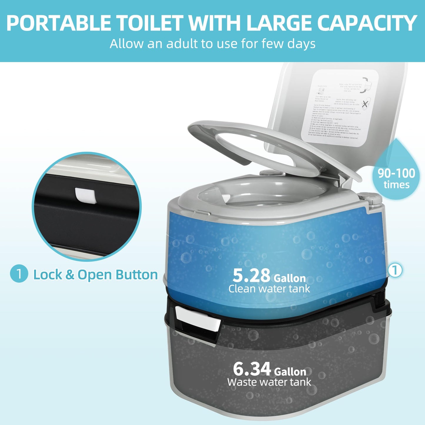 YITAMOTOR Portable Toilet Camping Porta Potty with Paper Collection 6.34 Gallon, Indoor Outdoor RV Toilet with Handle Pump, Leak-Proof OutdoorToilet for RV Travel, Boat, Trips, Grey