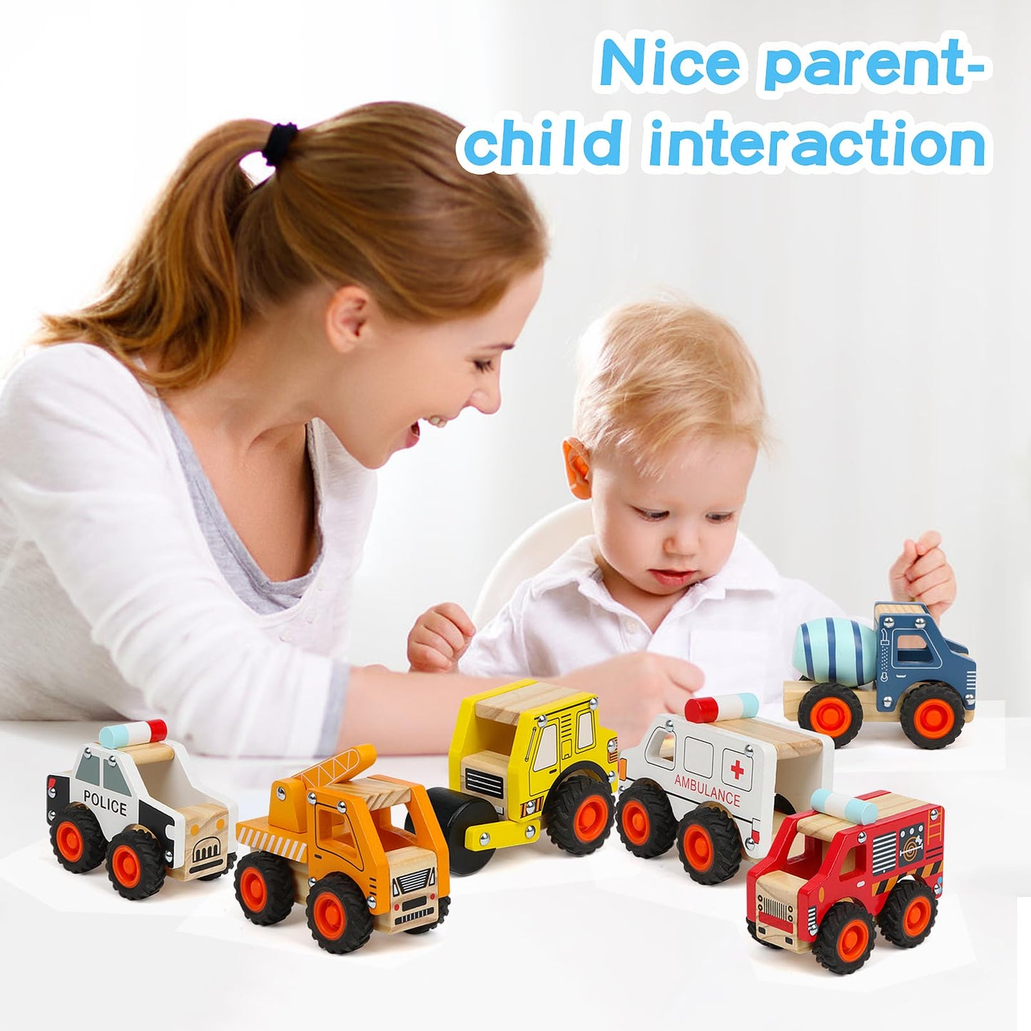 DIPALENT 6Pcs Wooden Cars for Toddlers 1-3,Car Toys,Push and Go Vehicle,Kid Vehicle Toys,Hand Push Car Toys for 1+ Year Old,Montessori