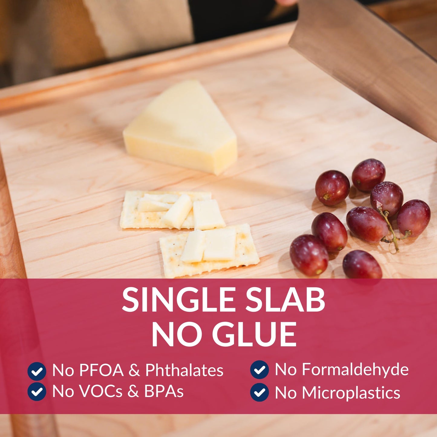 Cutting Board Made in USA - NO GLUE - SINGLE SLAB - Maple Wood Butcher Block by Virginia Boys Kitchens - 100% real hardwood 17" x 11" x 1.5" Thick Wood (Maple Wood, 17" x 11" x 1.5")