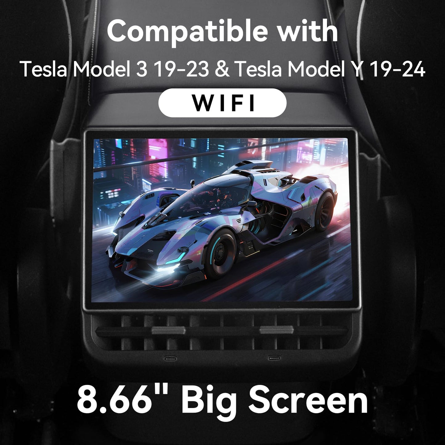 8.66 Rear Entertainment Display Compatible with Tesla Model 3 2019-2023 &Y 2019-2024 Rear display Screen CarPlay HD Video Second Row Back Seat TV monitor Supports AC Control Seat Heating & Adjustment