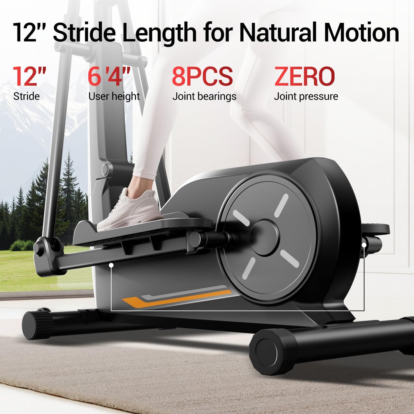 Elliptical Exercise Machine, Elliptical Machine for Home with Hyper-Quiet Magnetic Driving System,Compact Elliptical with 12IN Stride & LCD Monitor,8 Levels Resistance, 330LBS Weight Capacity
