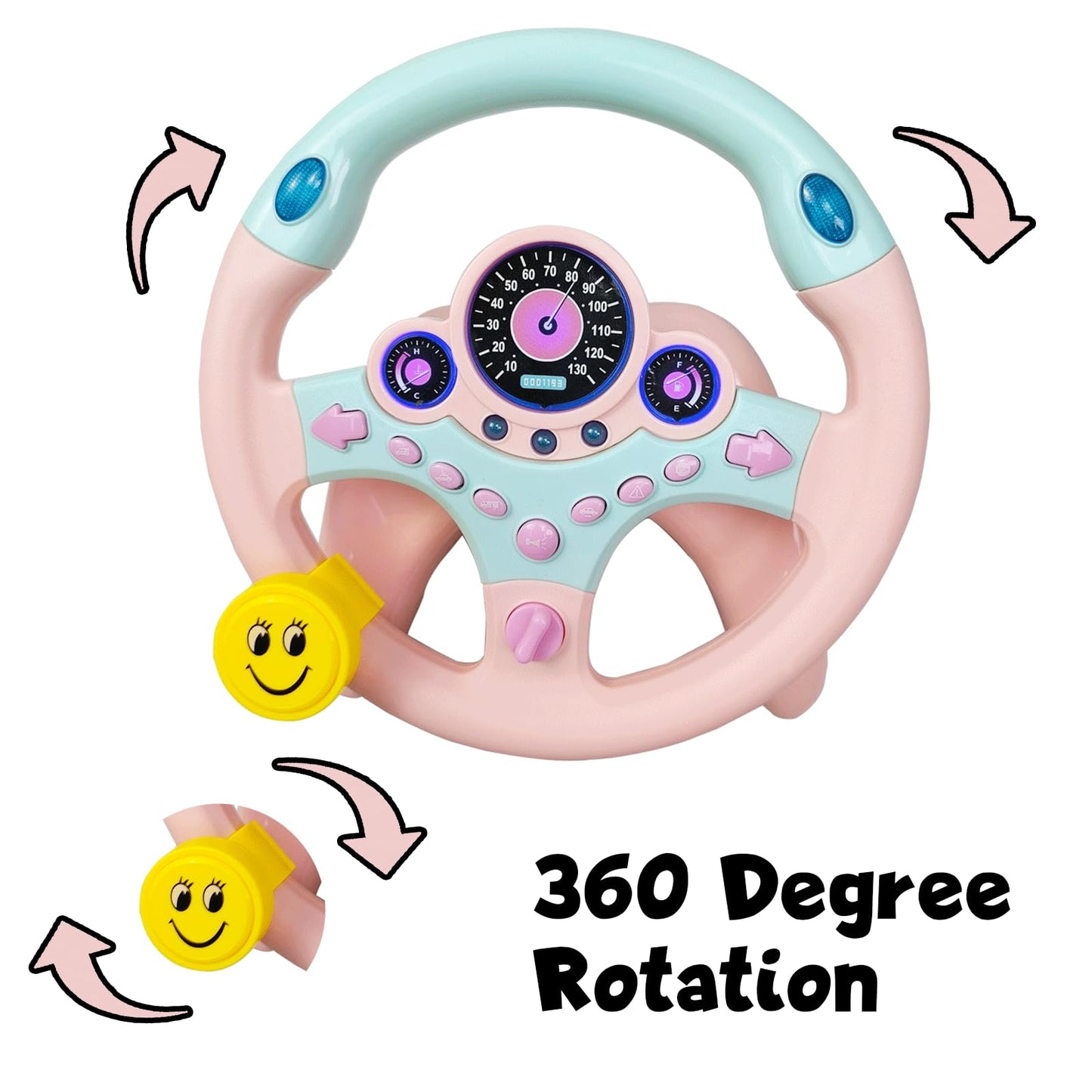 YIYZAOF Kids Steering Wheel Toy for Car Backseat with Light and Music,Suction Cups Base-Interactive Simulated Driving Steering Wheel Toy for Toddlers Boys Girls,Pink