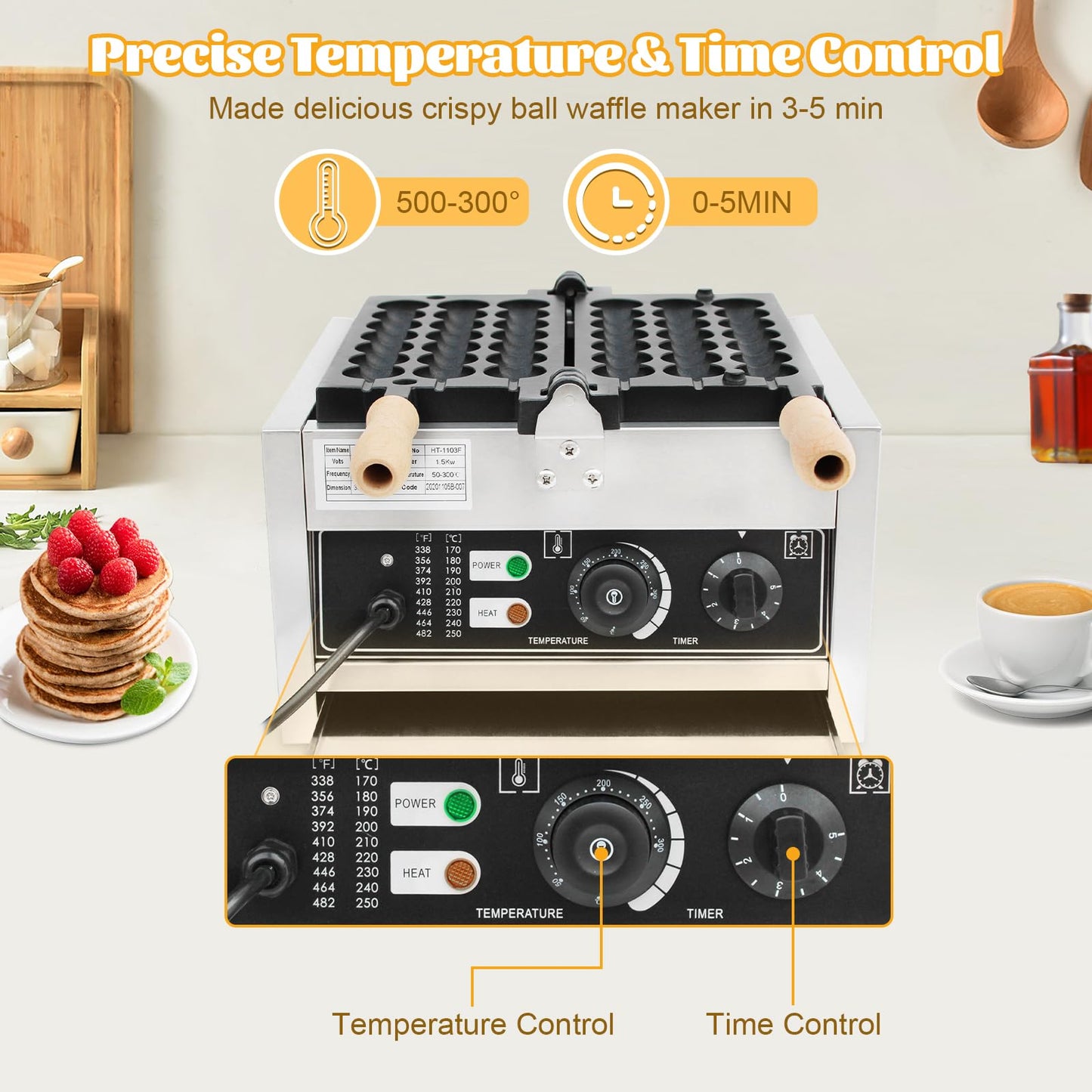 Commercial Bubble Waffle Maker, 1500W Electric Waffle Bites Ball Machine, Mini Nonstick Pancakes Muffins Baking Machine, Popular Snack Equipment For Bakeries, Restaurants